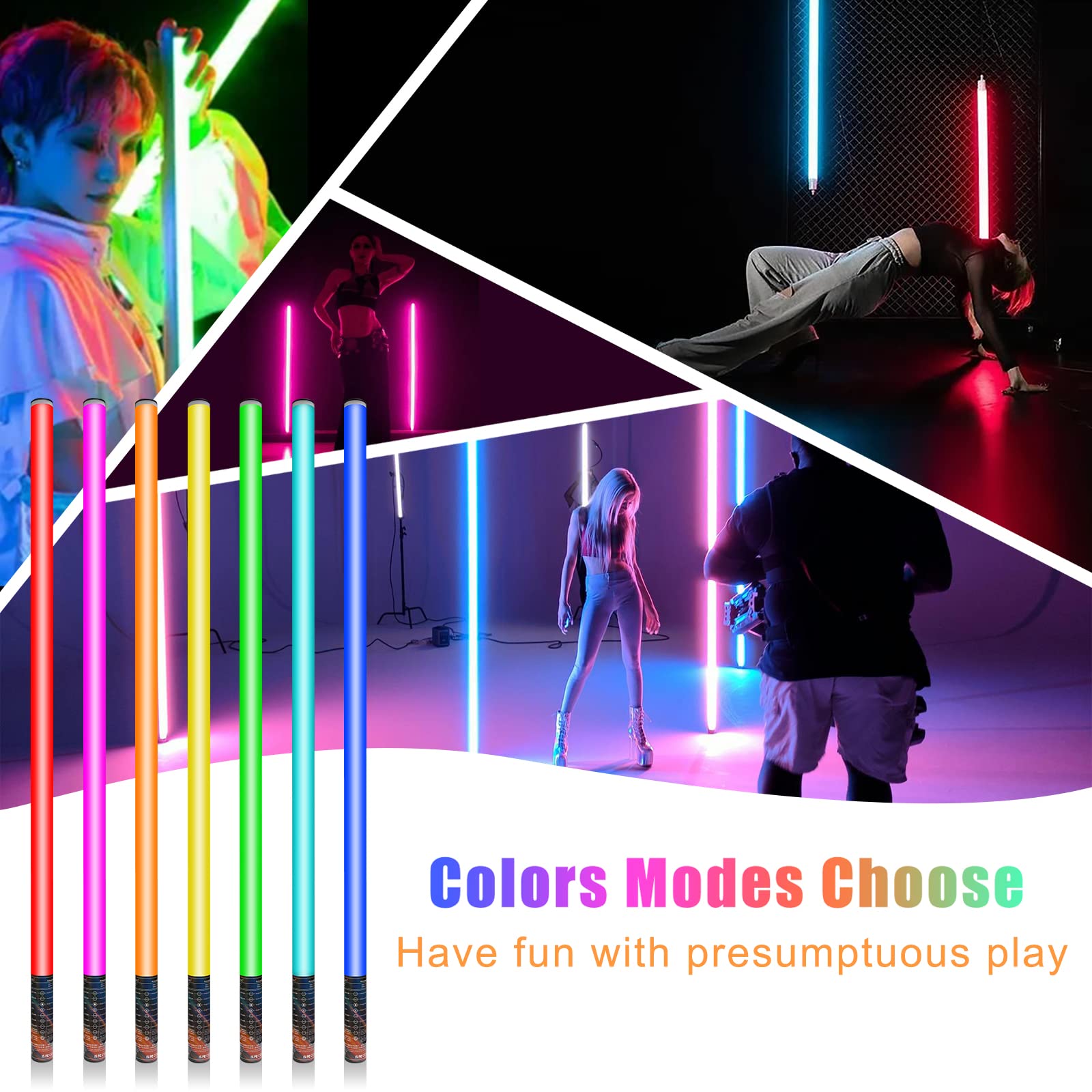 4 Pack 4Ft Portable Battery Powered Tube Light 120Cm Handheld Led Tube Lights With Tripods, 500 Vivid Effects, Light Tube For Vi