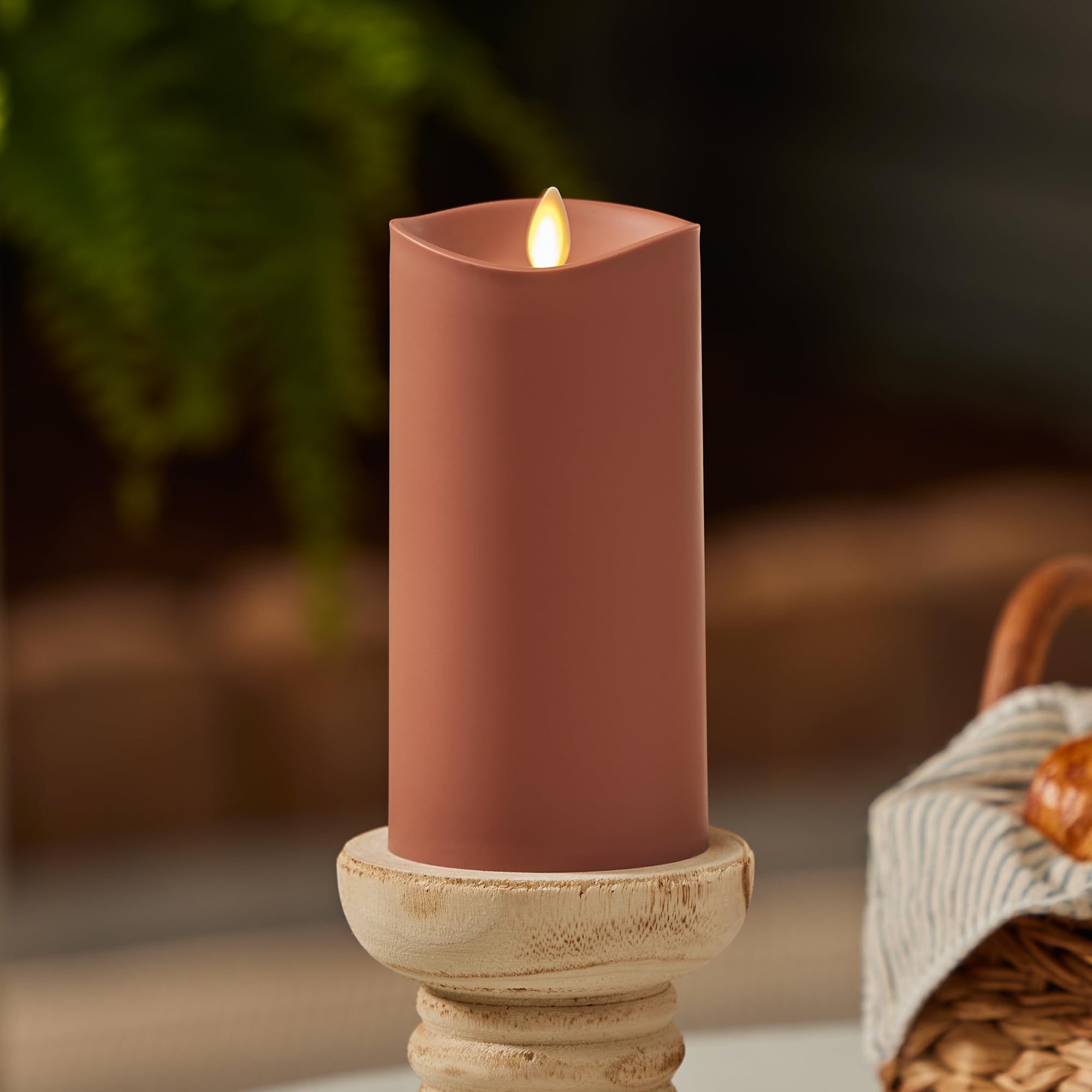Luminara Baked Clay Outdoor Flameless Candle Moving Flame Led Pillar Battery Operated Lights For Outdoor Decor Premium Plastic I