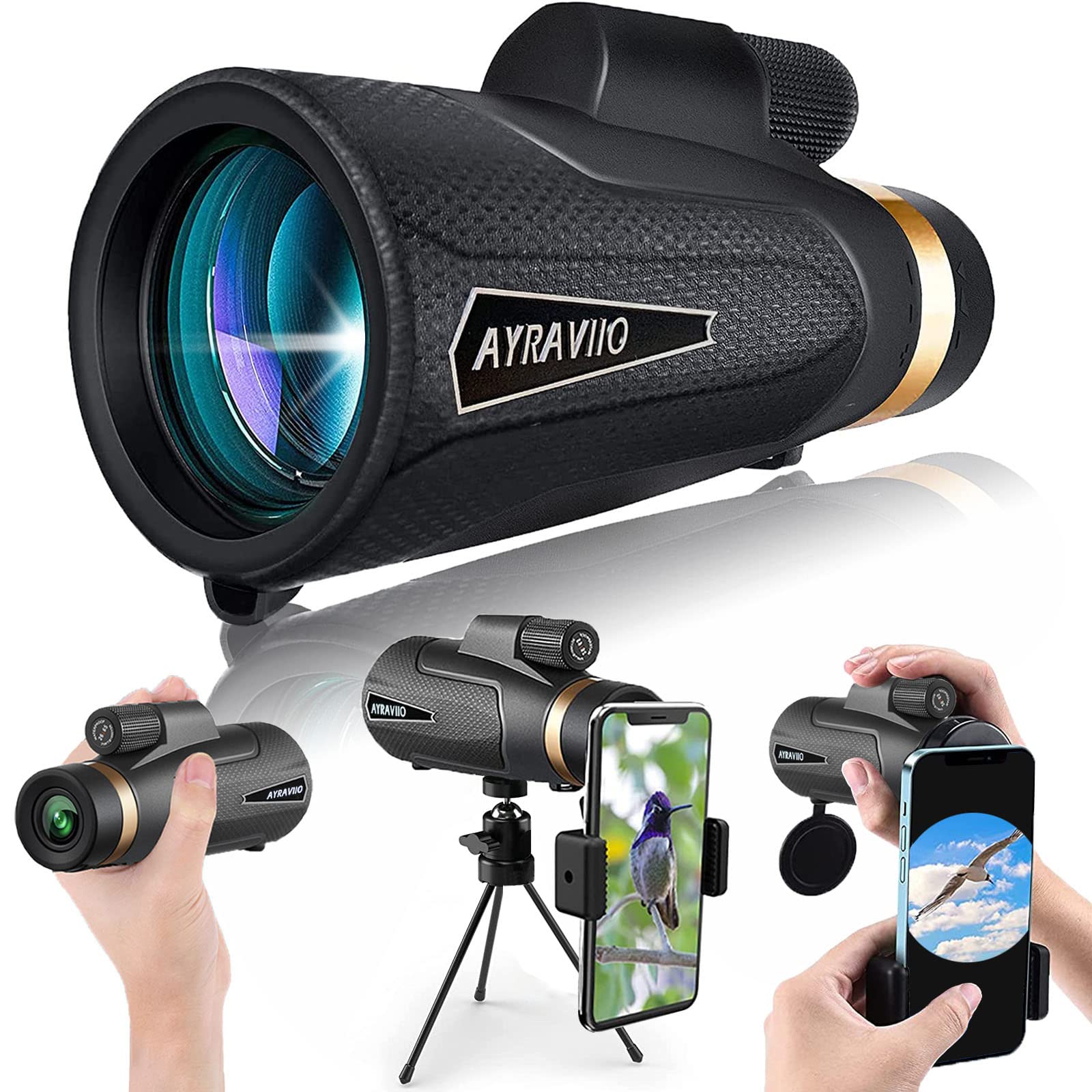 Ayraviio 12   60 Monocular Telescope With Smartphone Holder & Upgraded Tripod, High Powered Smc & Bak4 Scope, Christmas Birthday