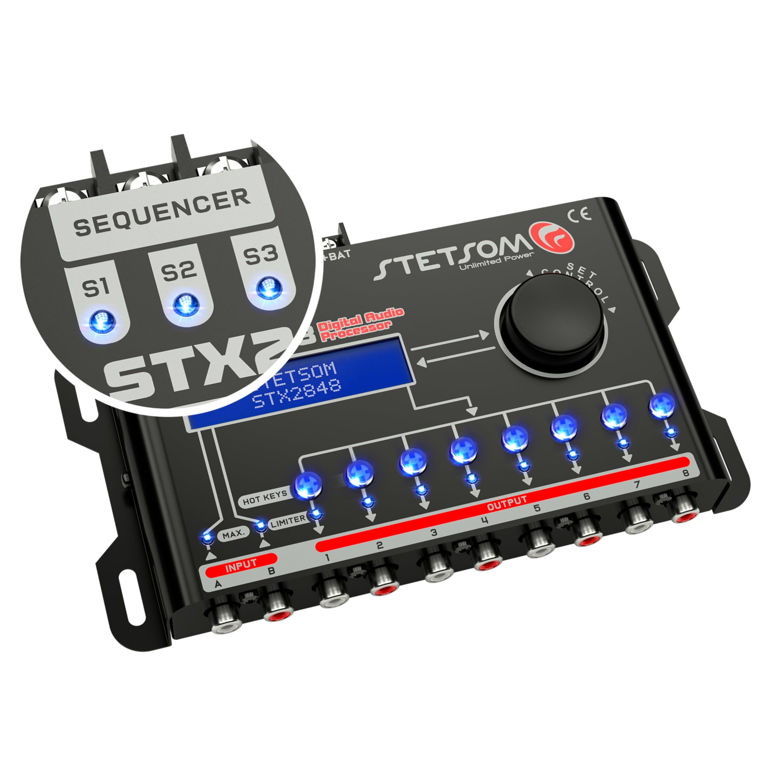 Stetsom Stx 2848 Dsp Crossover & Equalizer 8 Channel Full Digital Signal Processor (Sequencer) 2.8 Remote Relay
