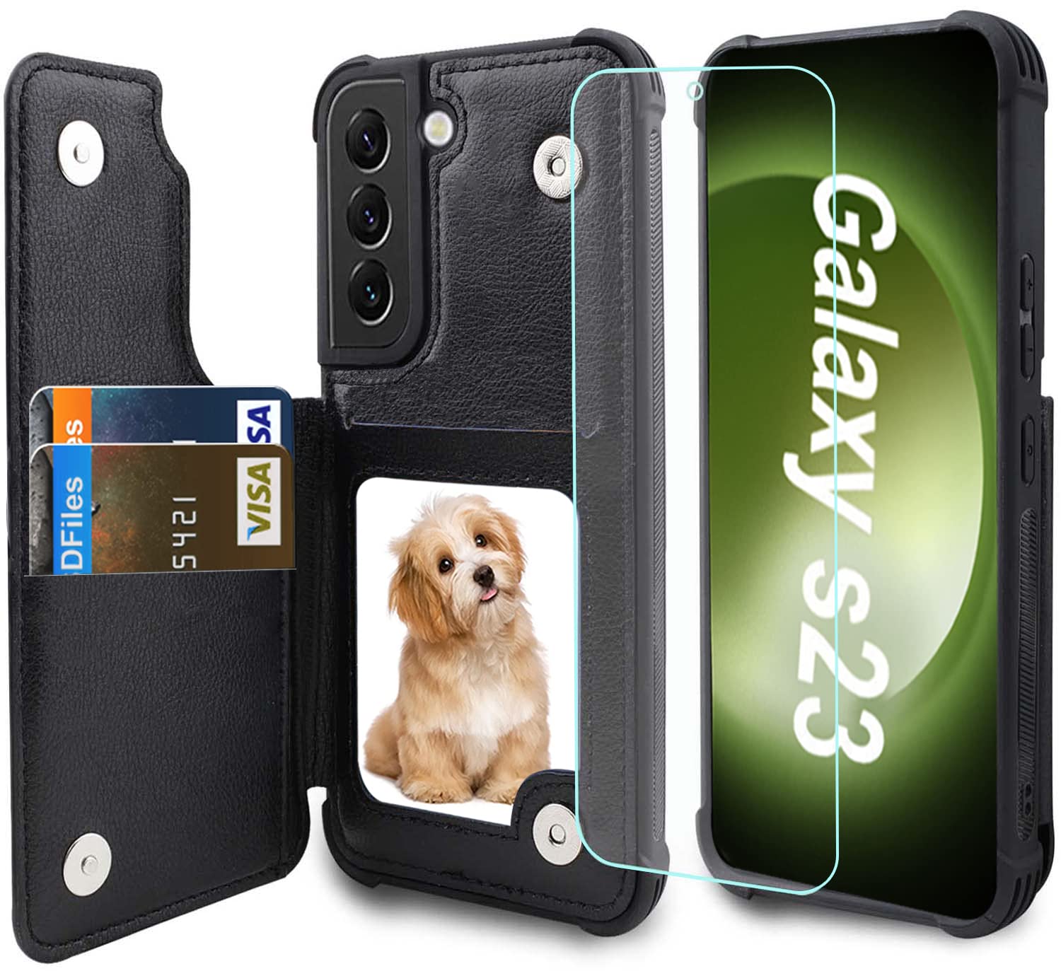 Vanavagy Wallet Case Compatible For Galaxy S23, Rfid Block Pu Leather Flip Folio Phone Case Fits Magnetic Car Mount With Credit 