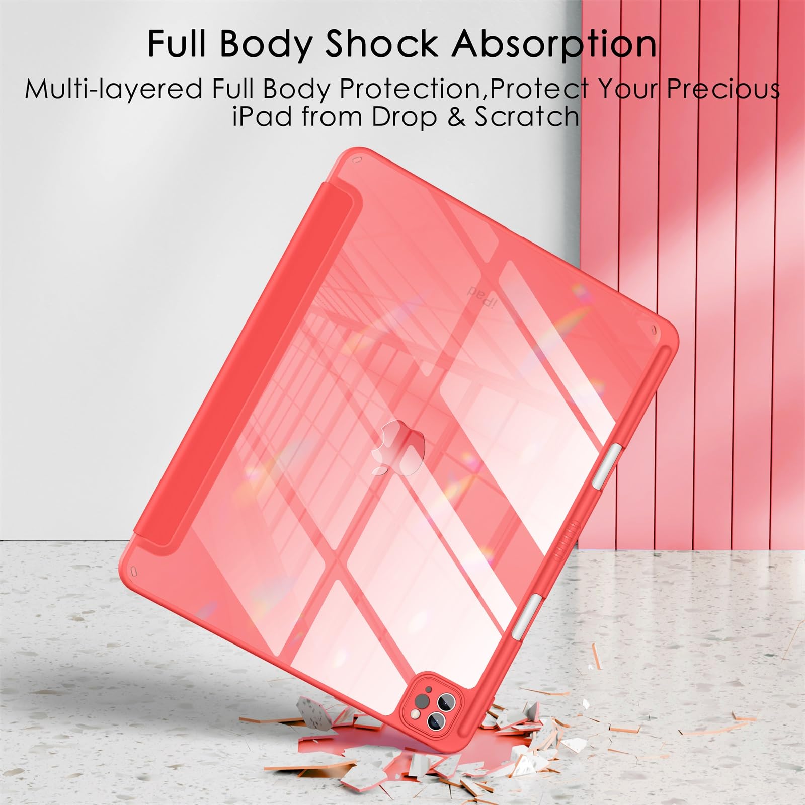 Soke Case For Ipad Air 13 M2 2024/Pro 12.9 (6Th/5Th/4Th Generation, 2022/2021/2020)   Pencil Holder+Auto Sleep/Wake+Camera Protection, Shockproof Back Cover For Ipad Pro 12.9 Inch,Burgundy Red