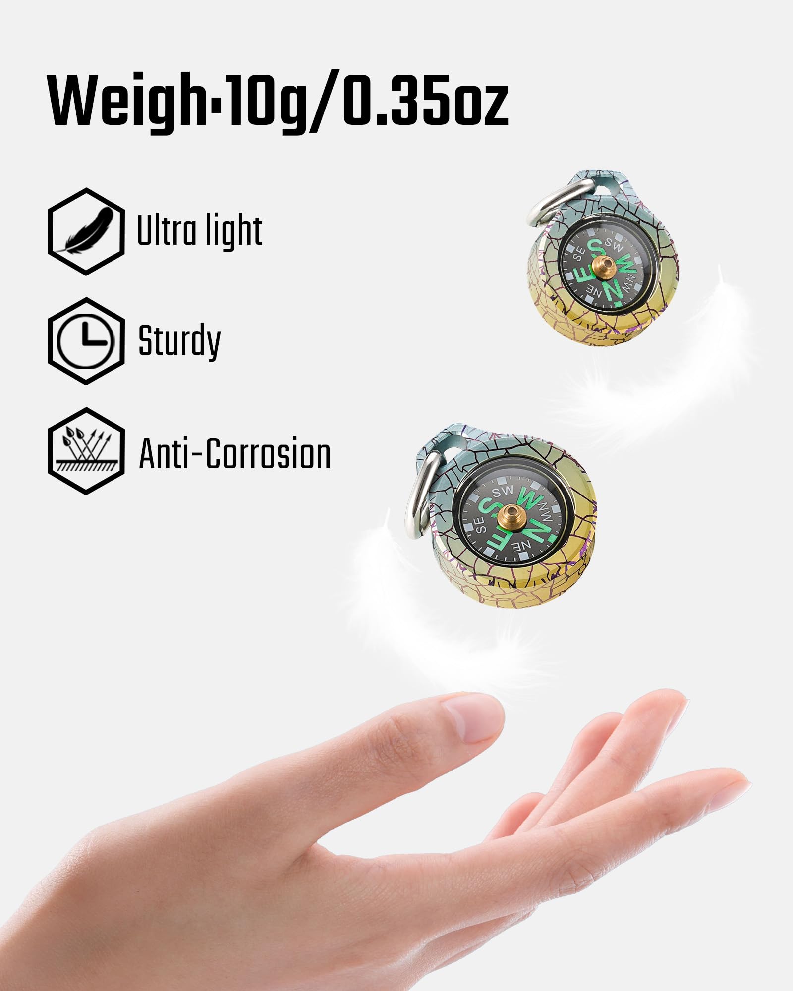 Mecarmy Cmp Titanium Ice Crackle Mini Compass, Pocket Compass Hiking Survival, Small Ipx5 Waterproof, Glow In The Dark, Compact,