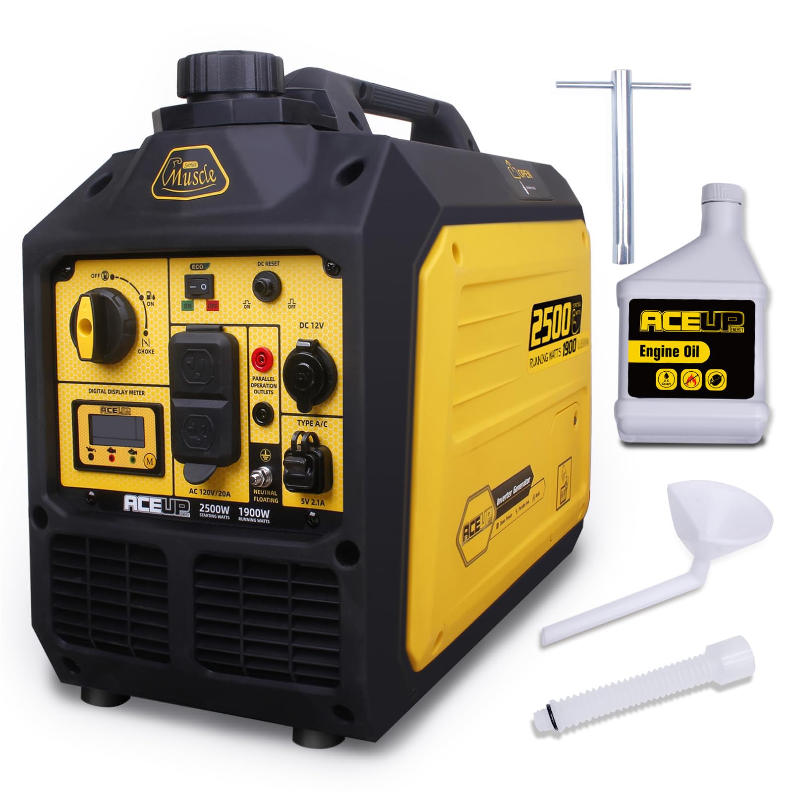 Aceup Energy 2500 Watt Gas Inverter Generator, Super Quiet Portable Generator For Home Use, Camping, Epa Compliant