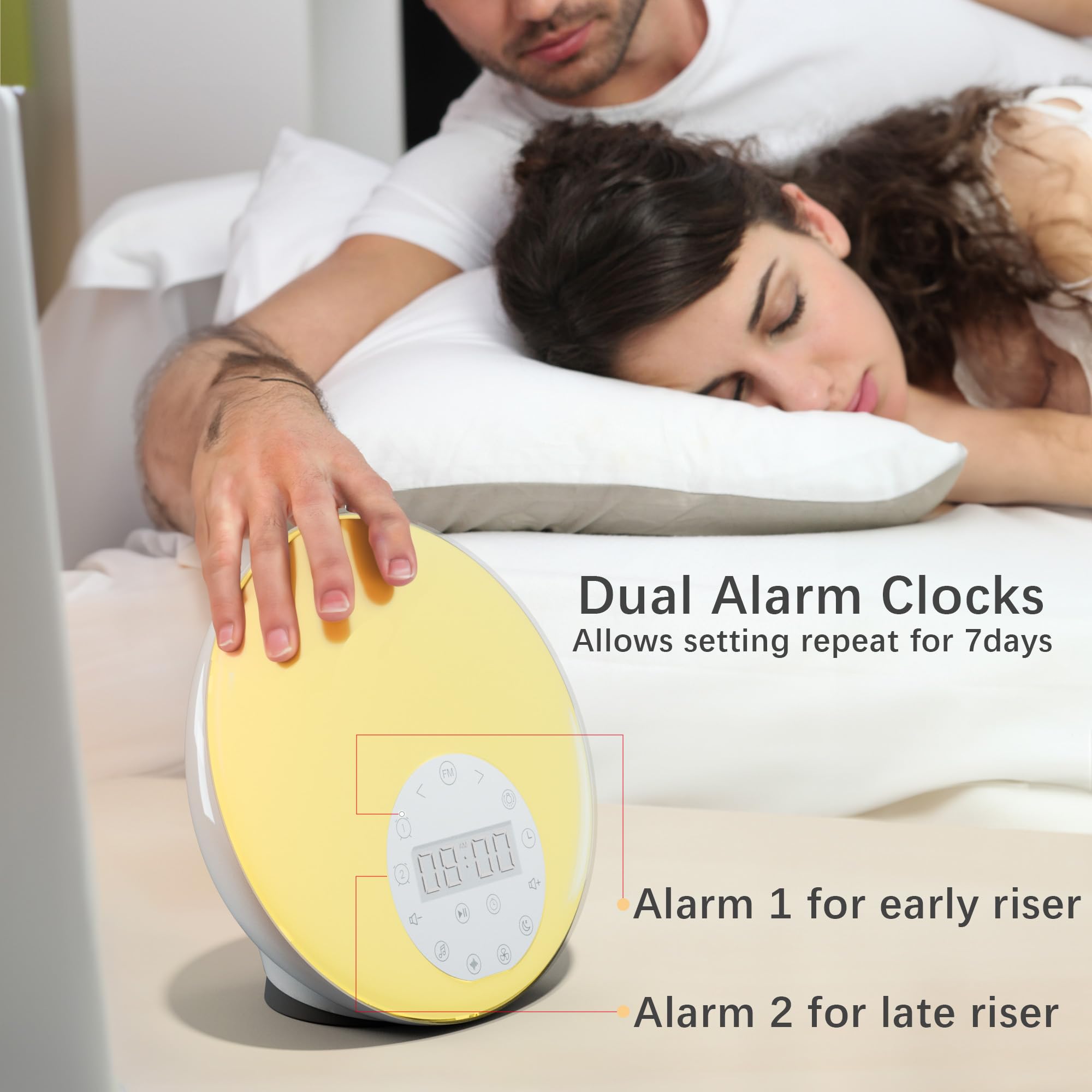 Sunrise Alarm Clock Wake Up Light For Kids, Adults, Heavy Sleepers, Bedroom, Sunrise Simulation, Dual Alarms, White Noise, Snooz