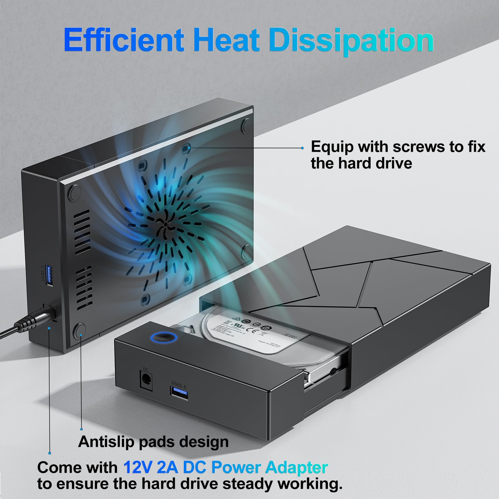 Hard Drive Enclosure 3.5, Femoro Usb 3.0 Internal Sata Hdd Case With 12V 2A Dc Power Adapter For Internal 3.5 Inch Hdd Reader, Up To 20Tb, Support Uasp