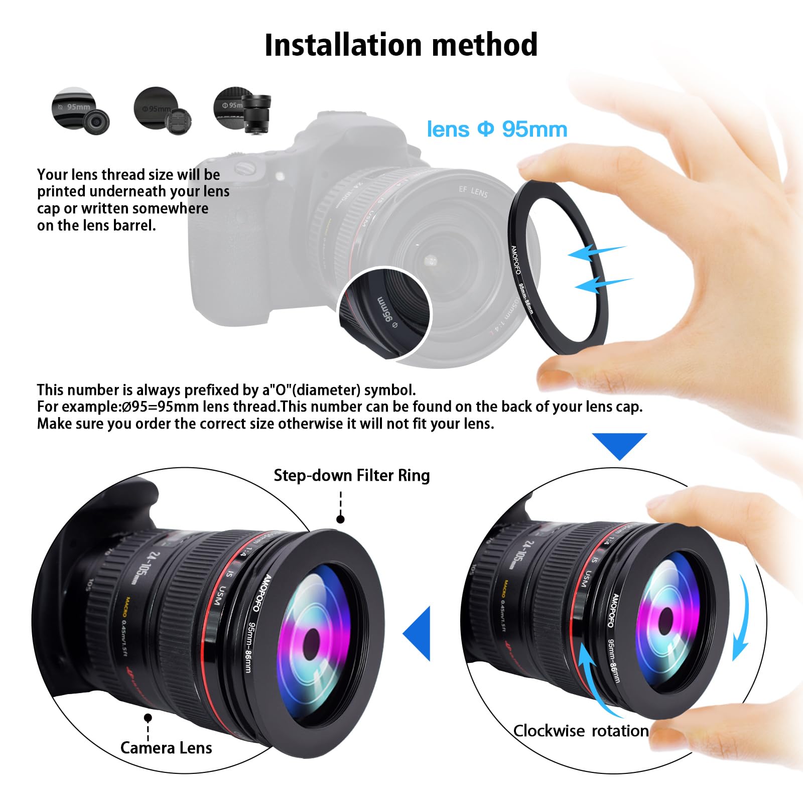 95Mm Lens To 86Mm Camera Filter Ring,95Mm To 86Mm Step Down Ring Filter Adapter For 86Mm Uv,Nd,Cpl,Metal Step Down Ring