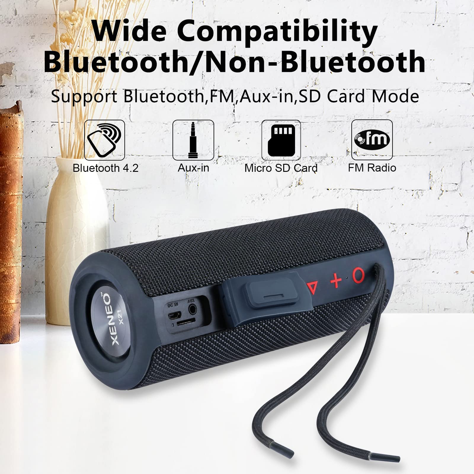 Xeneo X21 Dual Portable Bluetooth Speakers Waterproof Outdoor Wireless Stereo Pairing With Fm Radio, Micro Sd Card, Ipx6, Aux Ja