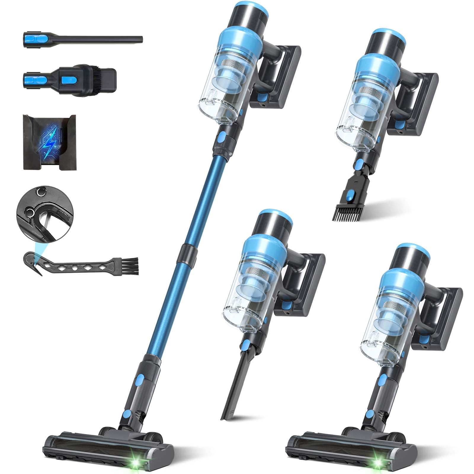 PRAVOLE Cordless Vacuum Cleaner, 250W/38kPa/65Mins-8-in-1 Stick Vacuum Cleaners for Home Rechargeable for Pet Hair/Rugs/Hard Flo