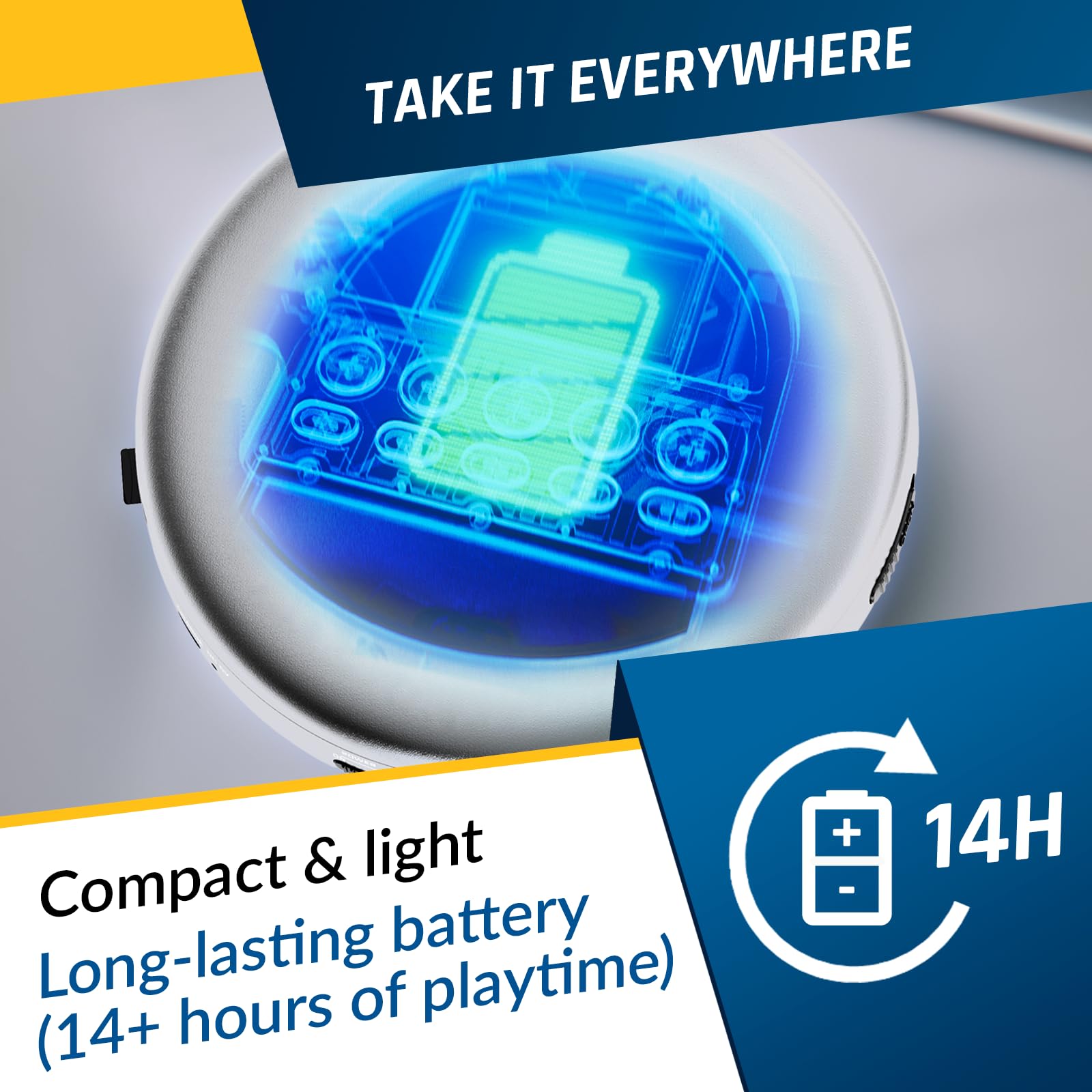 Klim Nomad   New Version   Portable Cd Player Walkman With Long Lasting Battery   With Headphones   Radio Fm   Compatible Mp3 Cd