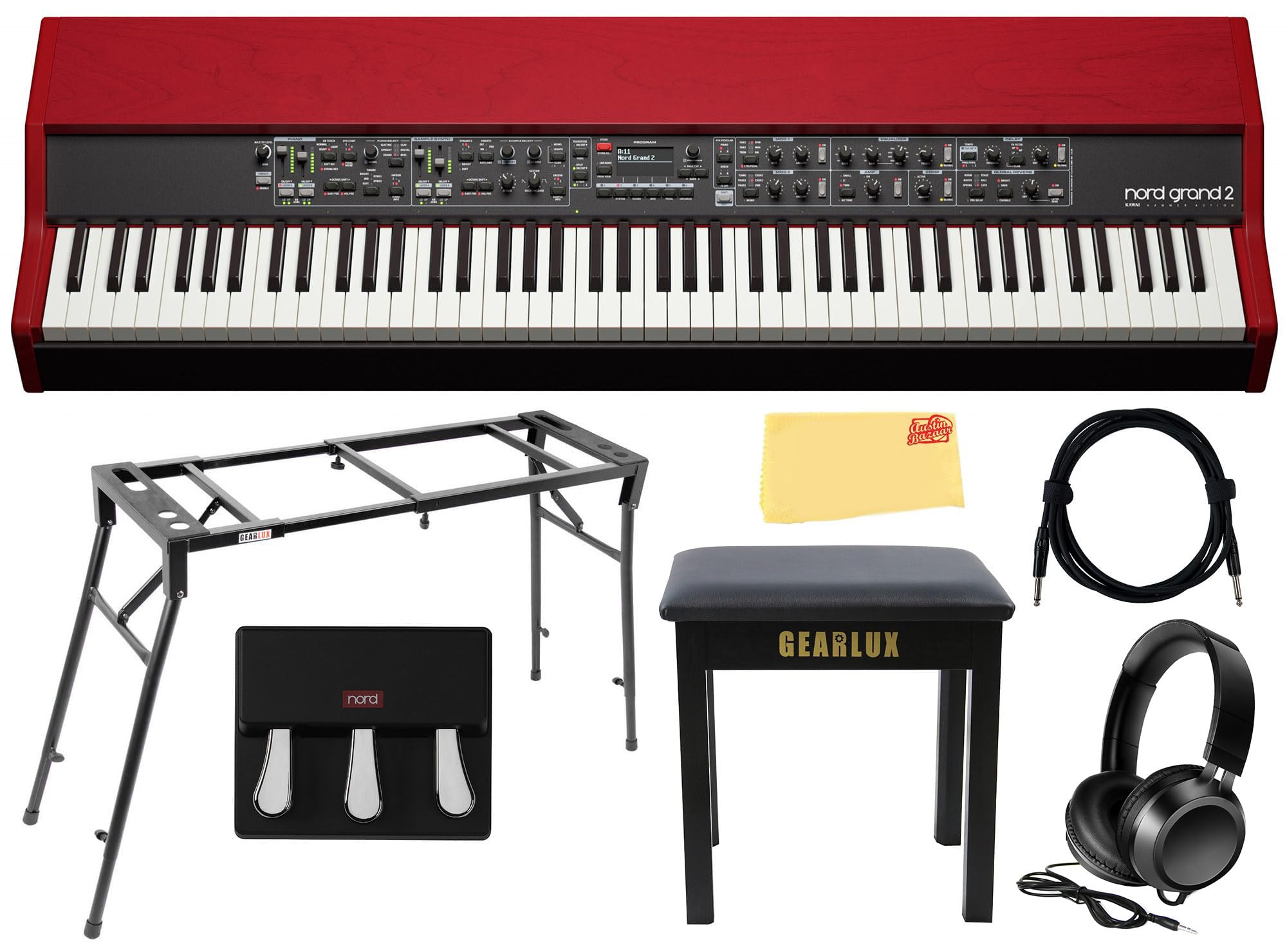 Nord Grand 2 88-Key Stage Piano Bundle with Nord Triple Pedal 2, Adjustable Stand, Bench, Headphones, Instrument Cable, and Aust