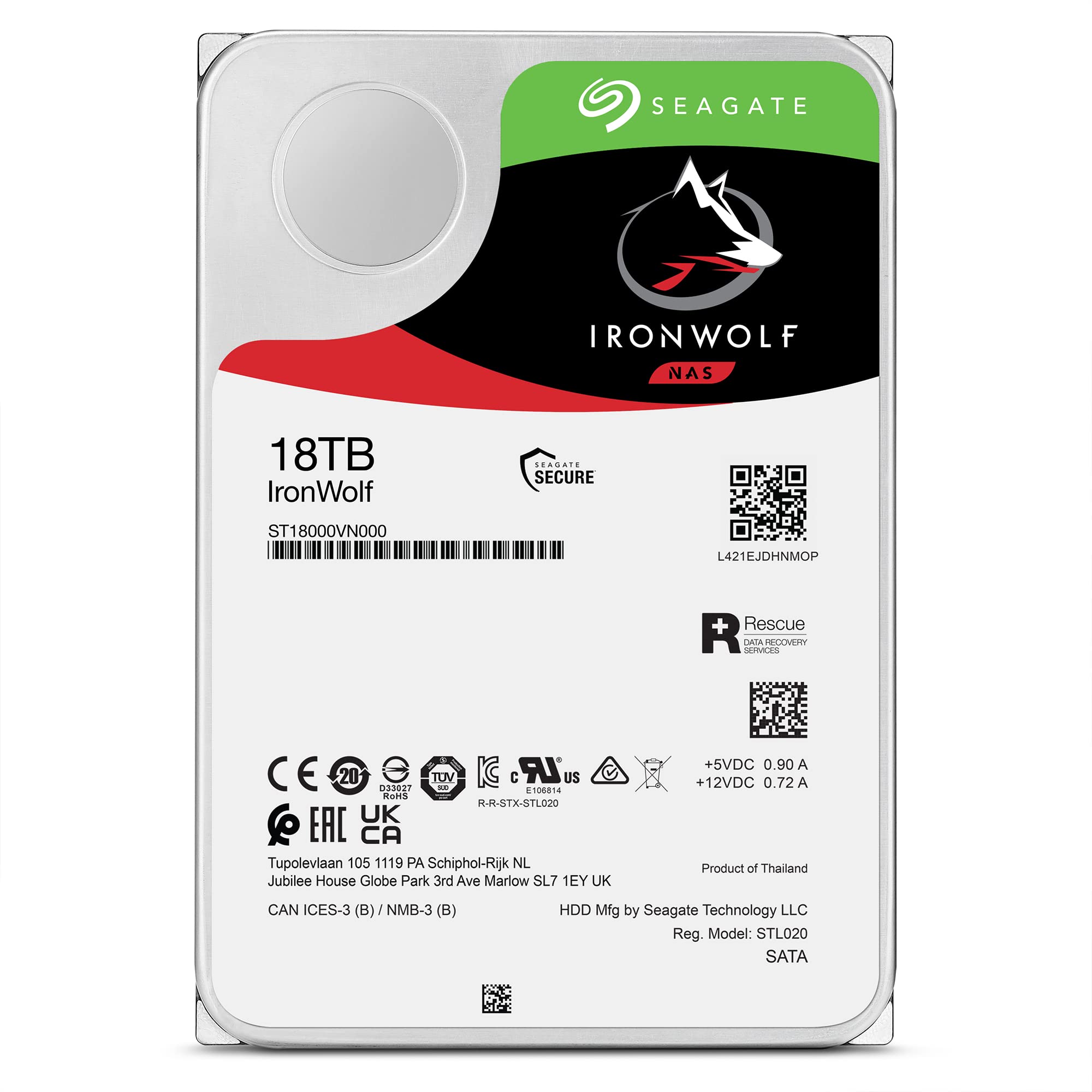 Seagate IronWolf 18TB NAS Internal Hard Drive HDD � CMR 3.5 Inch SATA 6Gb/s 7200 RPM 256MB Cache for RAID Network Attached Storage, Rescue Services � Frustration Free Packaging (ST18000VNZ00)