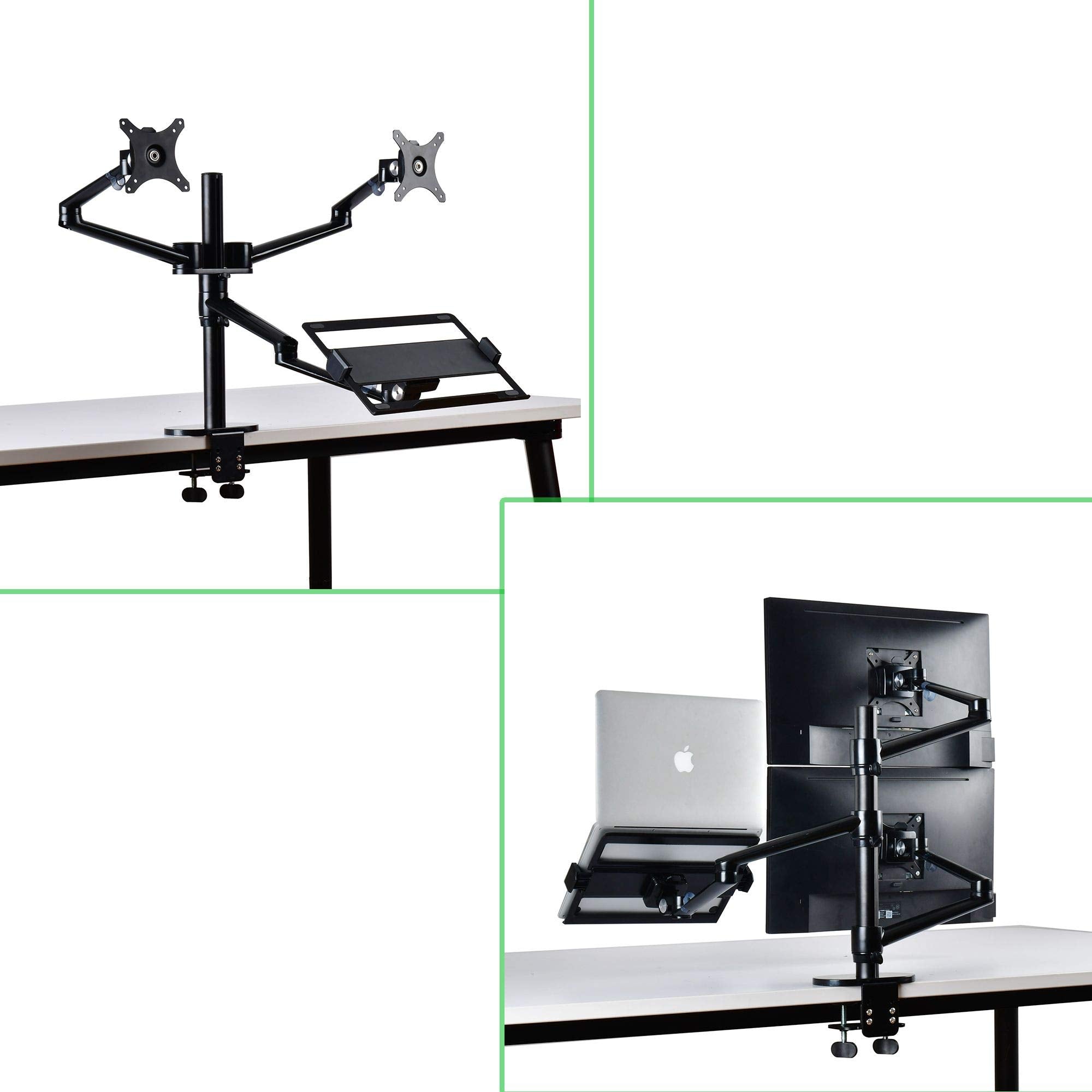 Height Adjustable 3 in 1 Laptop Monitor Stand Compatible with 13 to 17.3 inch Laptop, Hold 2 Monitors 11 to 27 inch with Vesa, Monitor Desk Stand arm Riser Mount Stand Workstation (Silver)