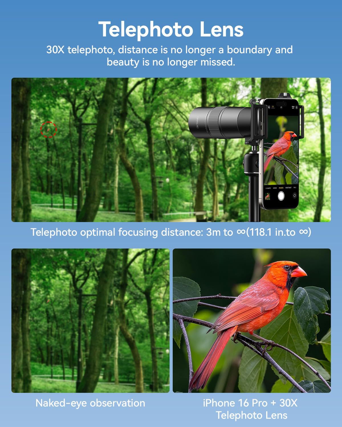 Apexel 30X Hd Telephoto Lens For Iphone Pro Max/Samsung/Android | High Power Zoom Camera Lens With Tripod Mount, Universal Smart