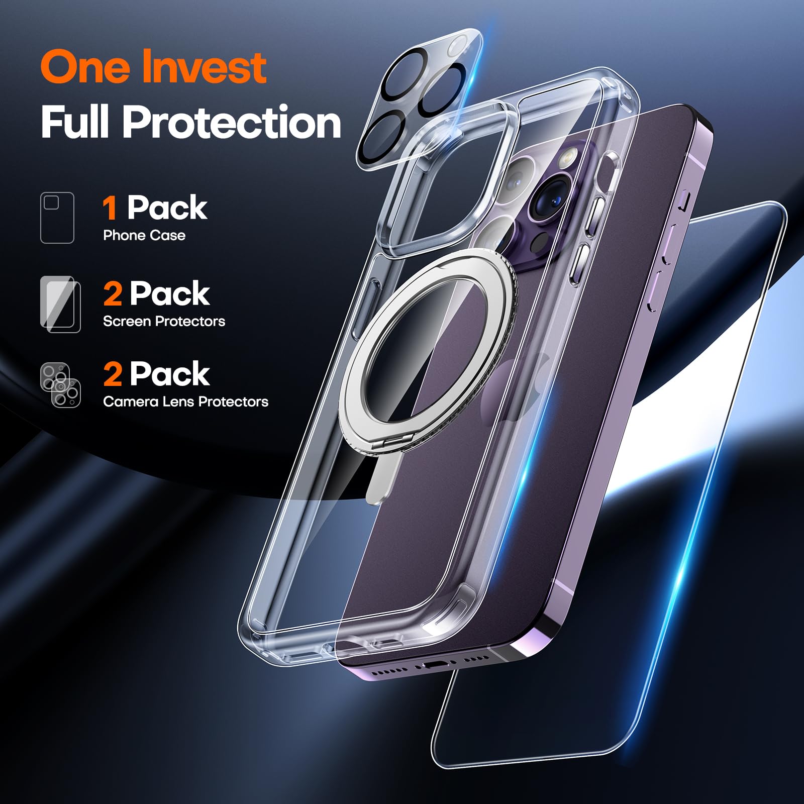 Tauri 360Rotatable Magnetic Ring For Iphone 14 Pro Case Clear, [Designed For Magsafe] With Stand & Ring Holder, Shockproof Slim