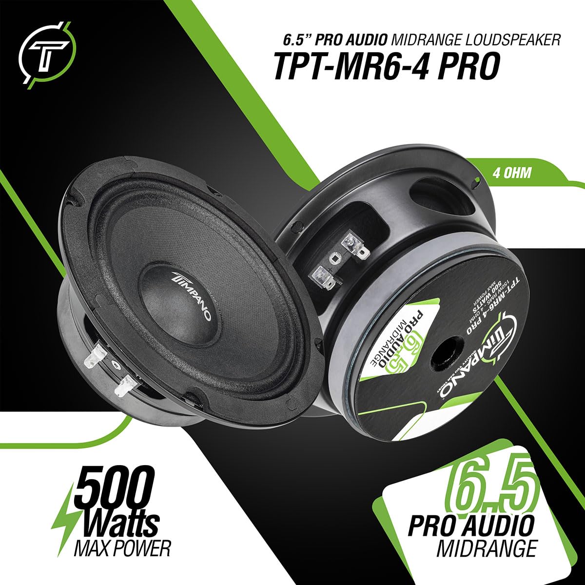 Timpano 6.5 Inch Shallow Midrange Speaker 500 Watts Max Power Tpt Mr6 4 Pro, 6.5 Midrange Speakers 4 Ohm Shallow Mount Car Audio