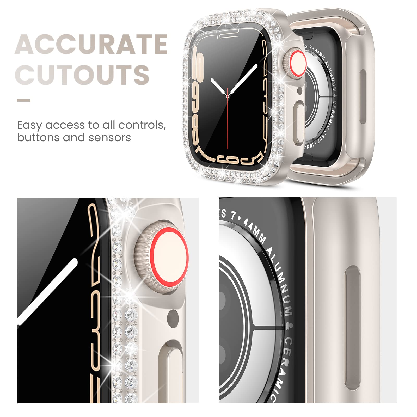 Tensea [3Pack For Apple Watch Screen Protector Case Se 2Nd Generation 6 5 4 44Mm Accessories, Iwatch Hard Diamond Bumper Case Bu