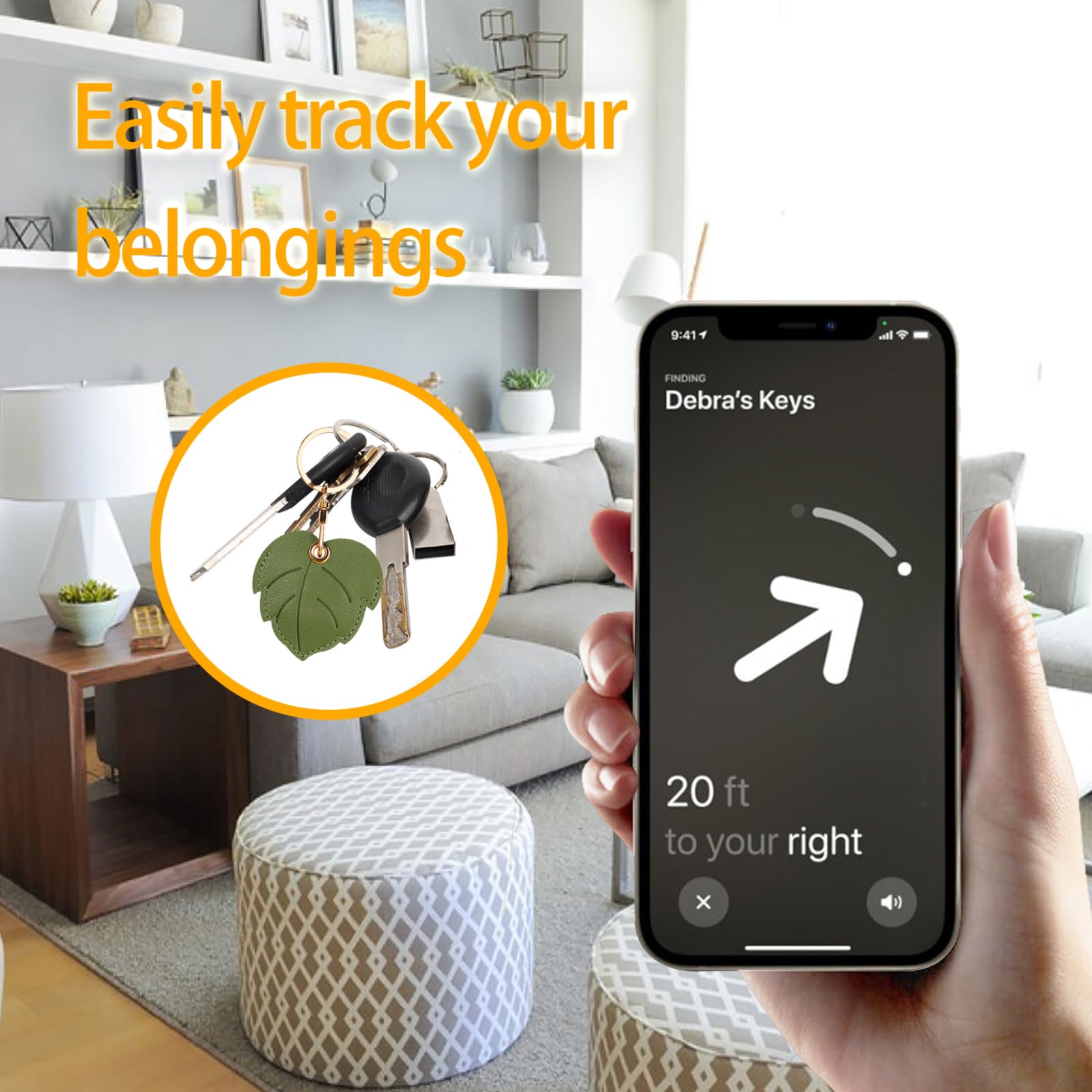 Xsuioy Leather Keychain Case Holder Compatible With Apple Airtag, Gps Airtag Keychain Finder Tracker With Key Ring, Anti Scratch