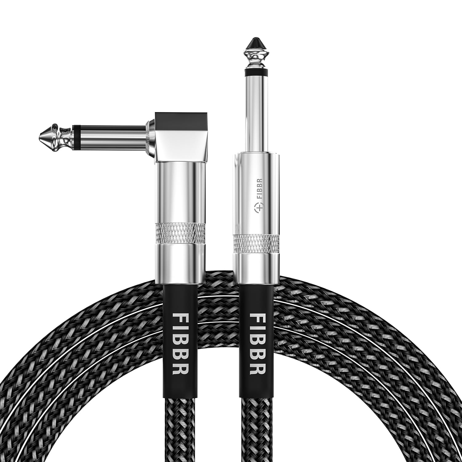 Fibbr Guitar Cable(10Ft), Right Angle 1/4 Instrument Cable For Electric Guitar, Bass Guitar, Electric Mandolin, Pro Audio