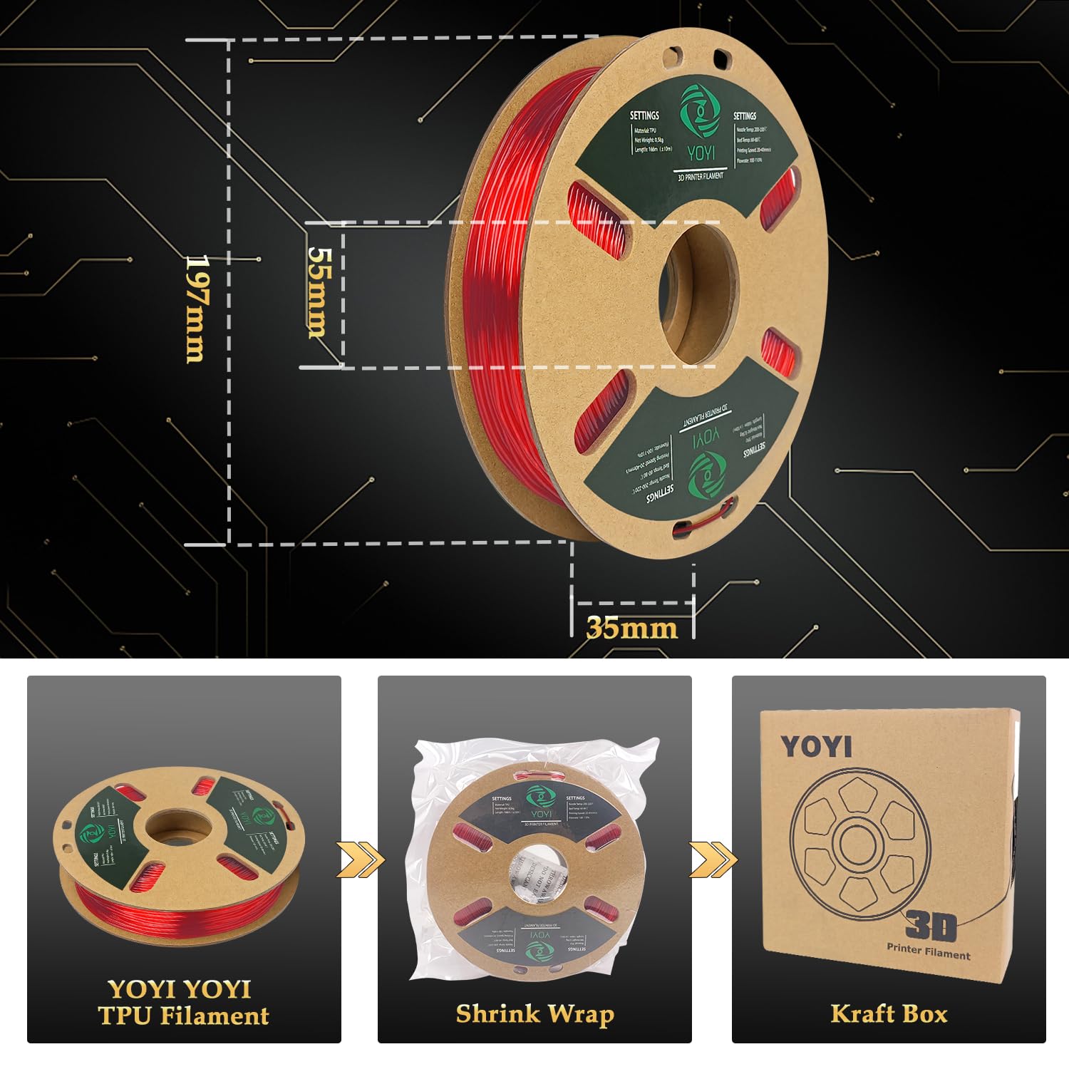 Yoyi Yoyi 3D Printer Filament, 95A Tpu Filament 1.75Mm, Flexible Filament, 0.5Kg Spool,Dimensional Accuracy +/- 0.03 Mm, Soft Tp