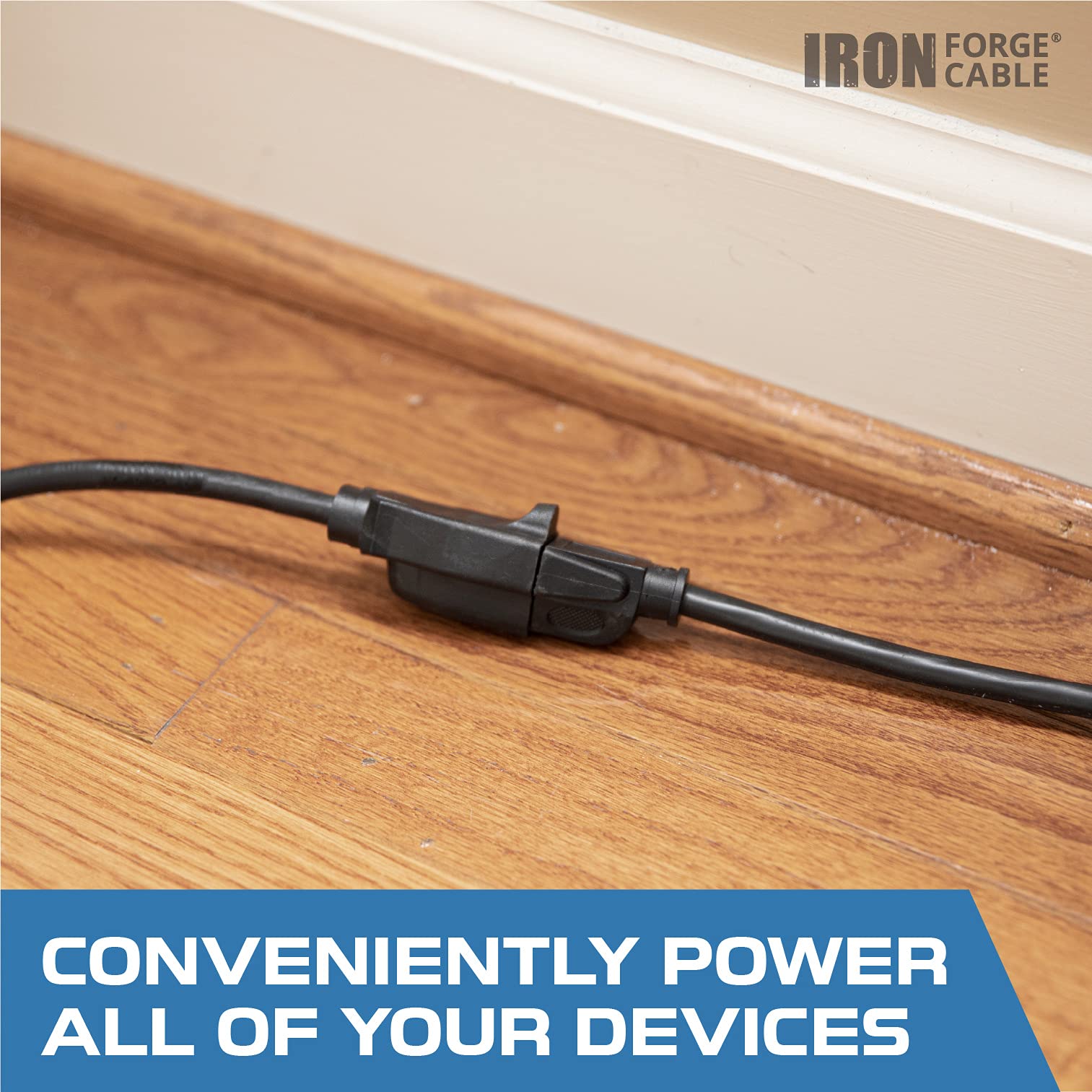 Iron Forge Cable Flat Plug Extension Cord 25 Ft, Low Profile Extension Cord 25 Foot With 45 Angled Flat Plug, 16 Awg Black Indoo