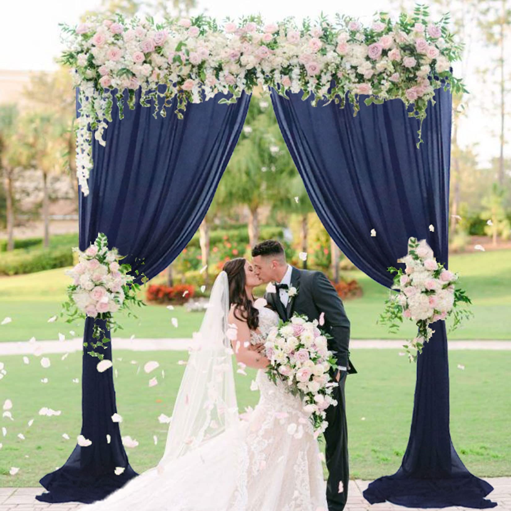 Fuhsy Sheer Navy Blue Backdrop Curtain Chiffon Curtains Wedding Drapery 10 Ft Curtains Tulle Backdrop Drapes Wedding Arch Drapes