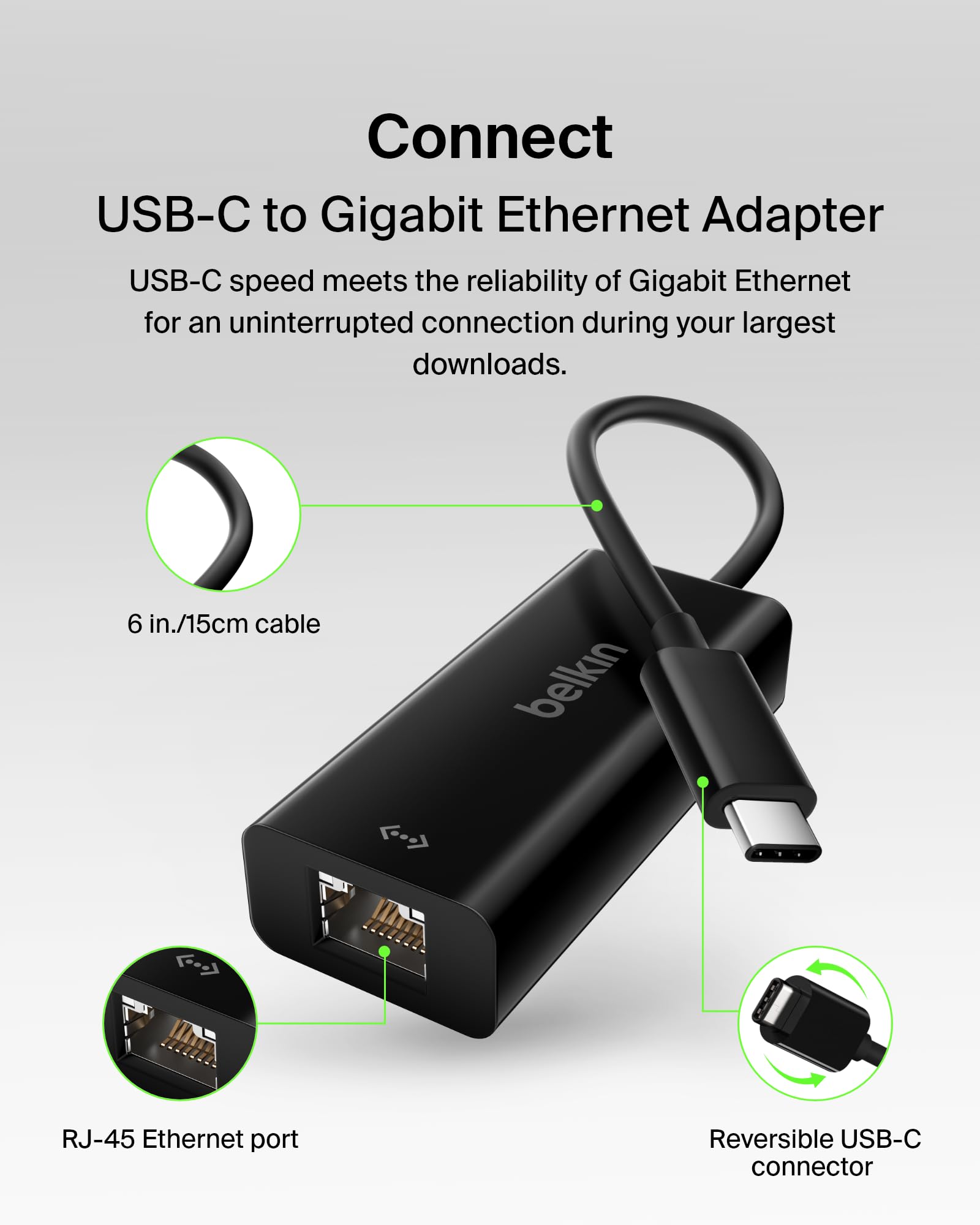 Belkin Usb If Certified Usb Type C (Usb C) To Gigabit Ethernet Adapter, Compatible With Usb C Devices Including New Macbook, Mac