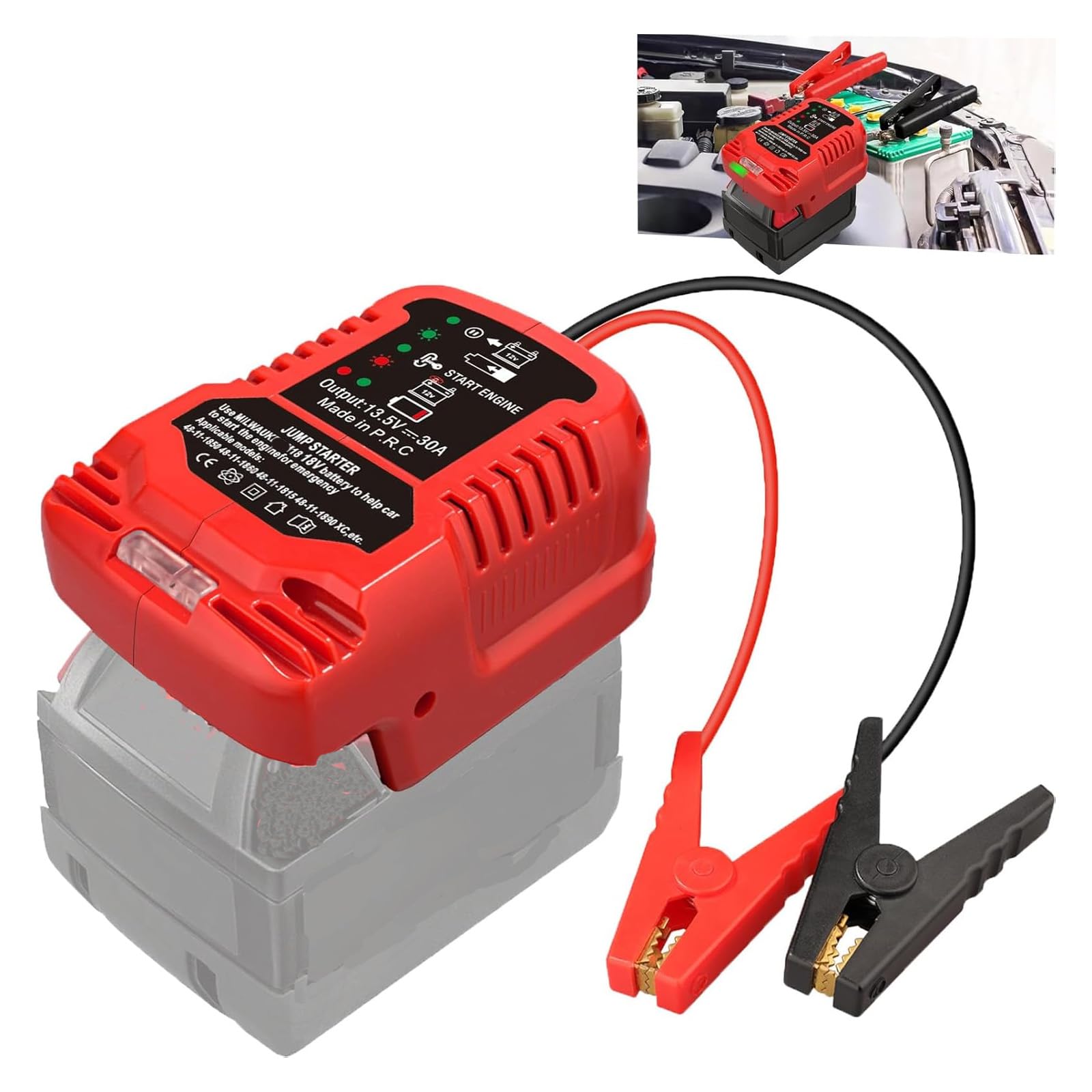 Car Jump Starters Adapter Compatible With Milwaukee 18V Max Batteries With11Awg Jump Kit Cable Up To 3.5L Gas Diesel Engines,12V