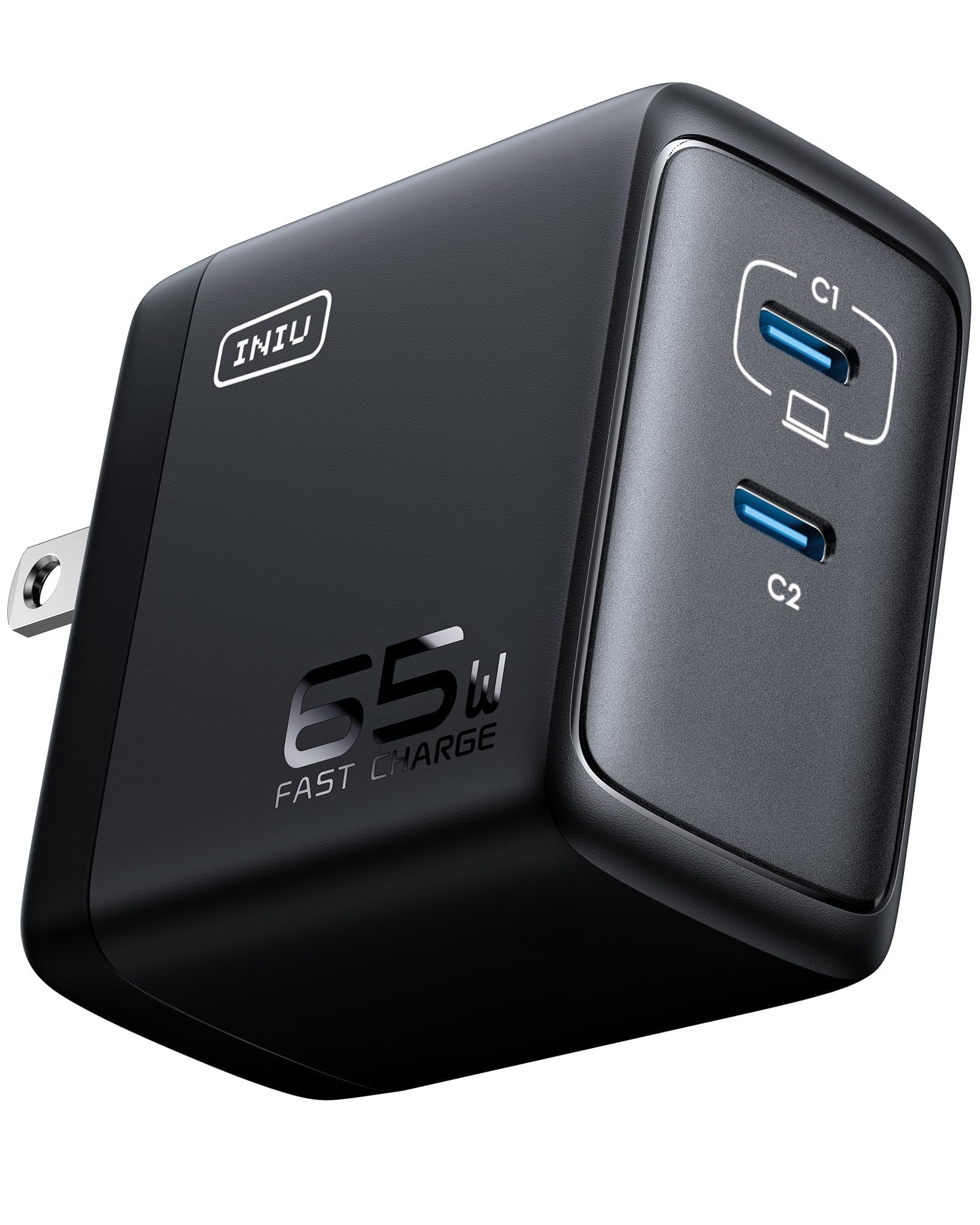 Usb C Charger, Iniu 2 Port 65W Gan Charger, Compact Foldable Pd Pps Usb C Wall Charger Block For Macbook Pro/Air, Dell Xps 13, I