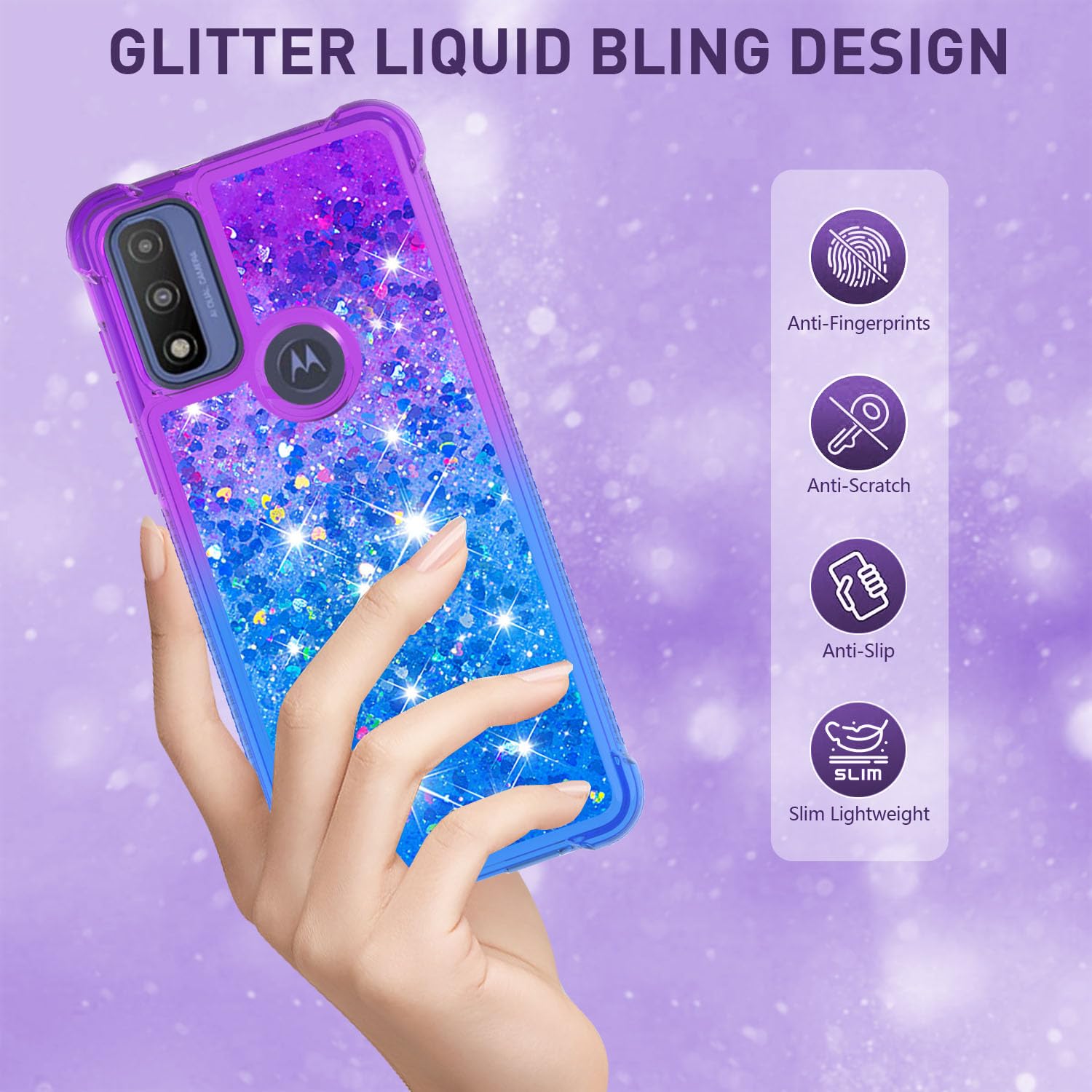 Caiyunl For Moto G Play 2023 Phone Case, Moto G Power 2022 / Moto G Pure Case With Screen Protector, Women Girls Glitter Bling F