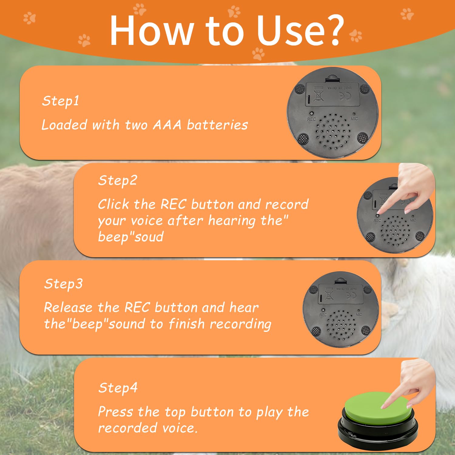 Ribosy Set Of 6 Recordable Buttons With Rubber Mat And 50 Training Stickers, Dog Buttons For Communication   Record& Playback Yo