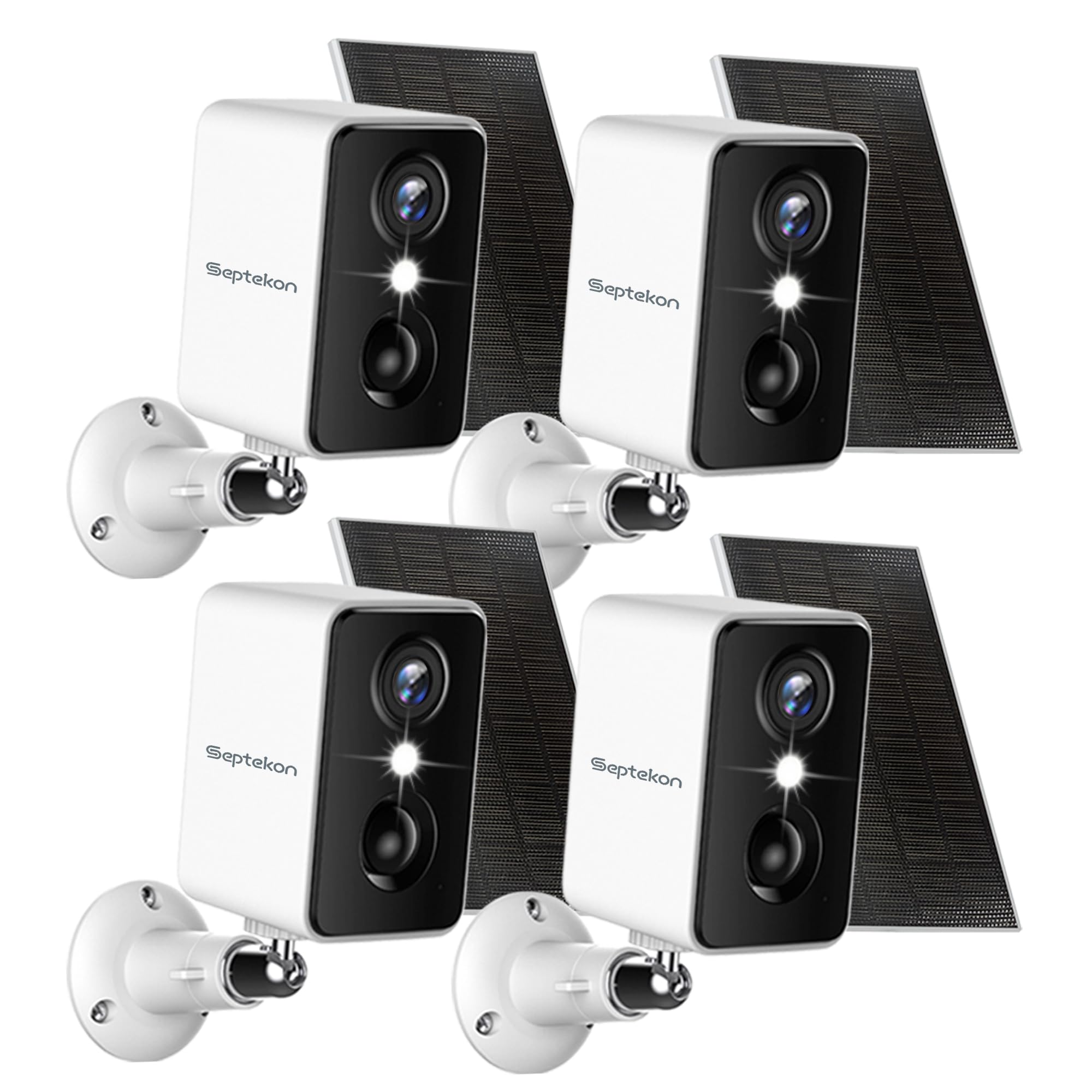 Septekon 2K Security Cameras Wireless Outdoor 4 Pack, Solar Battery Powered Camera With Two Spotlights, Pir Motion Detection Sir