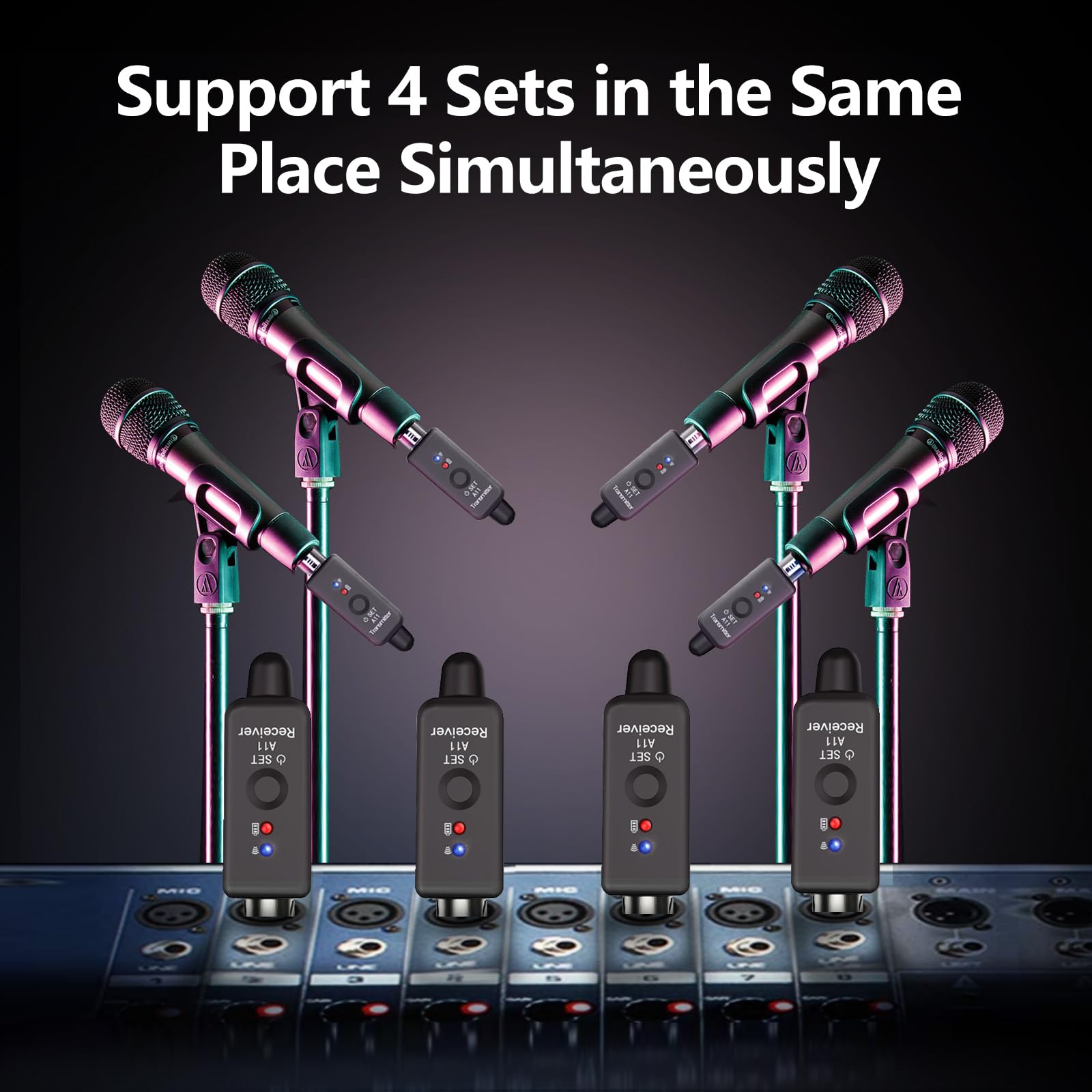 Ingpartner A11 2.4Ghz Wireless Microphone Transmitter Receiver 4 Channels Plug On Xlr Mic Adapter Wireless Mic System For Dynami