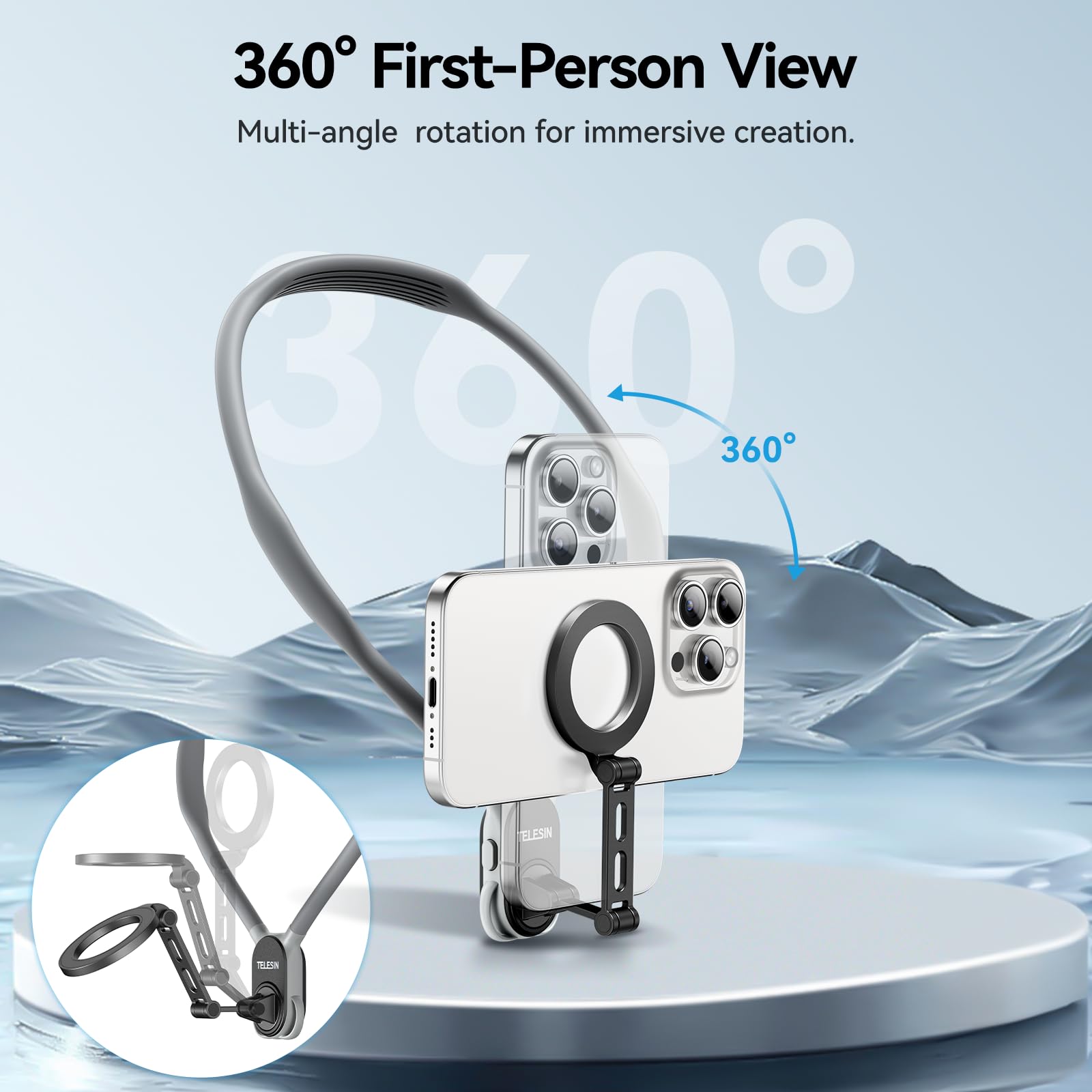 Brdrc Neck Phone Holder Mount (With Anti-Vibration Chest Strap), Pov/Vlog Magnetic Selfie Mount For Magsafe Iphone 16 15 14 13 1