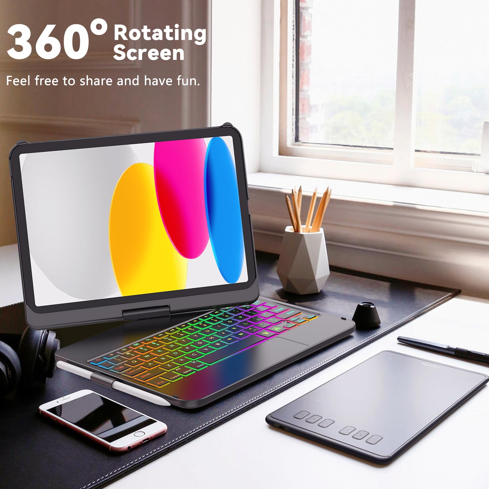 Fuwang Touch Keyboard Case For Ipad 10Th Generation 10.9 Inch 2022, 360 Rotatable For Ipad 10Th Generation Case With Keyboard, M