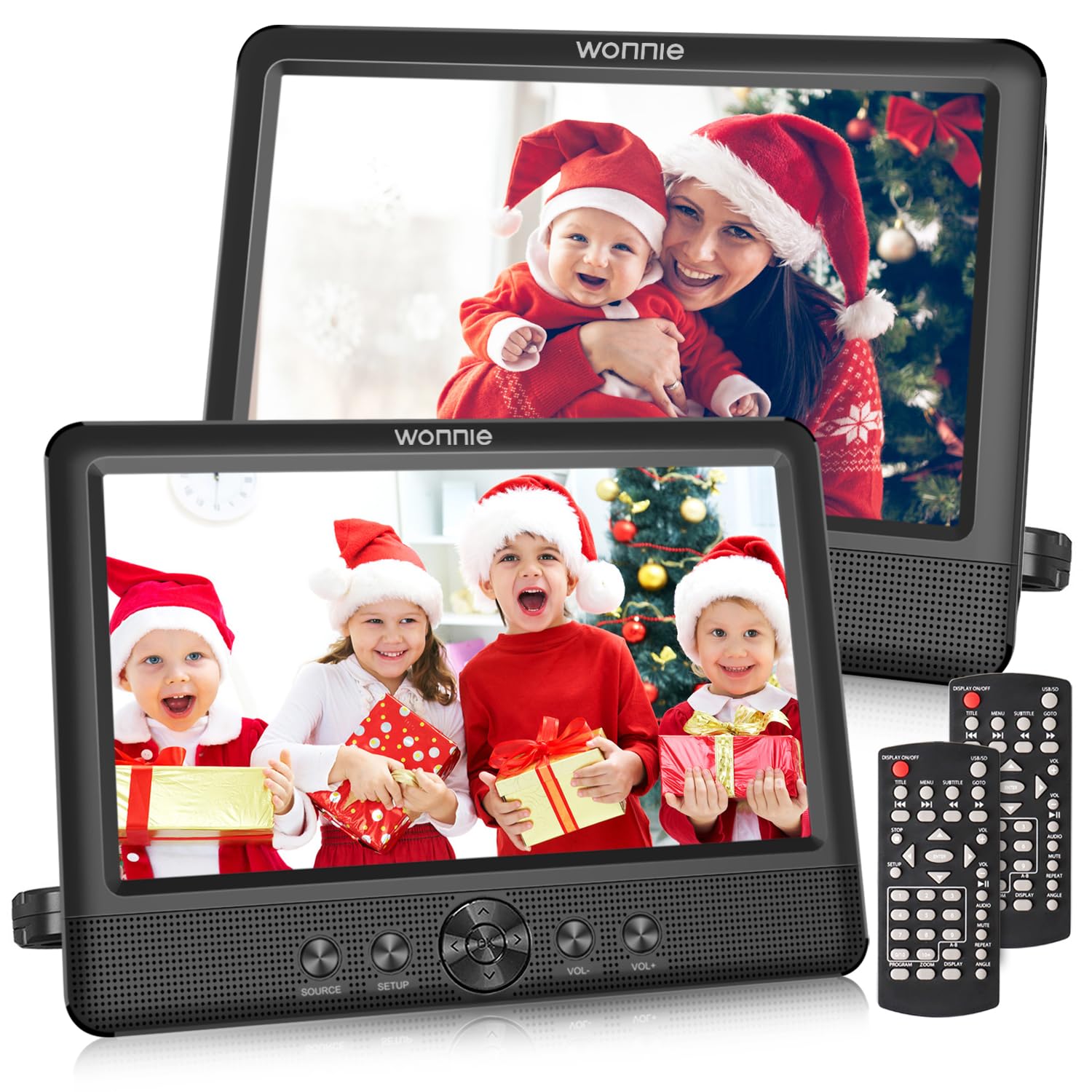 Wonnie 10.5' Two Car Dvd Players Portable Dual Screen Headrest Video Player, Play A Same Or Two Different Movies With 5 Hour Rechargeable Battery,2 Ac Adapters,2 Mounting Brackets,Support Usb/Sd Card