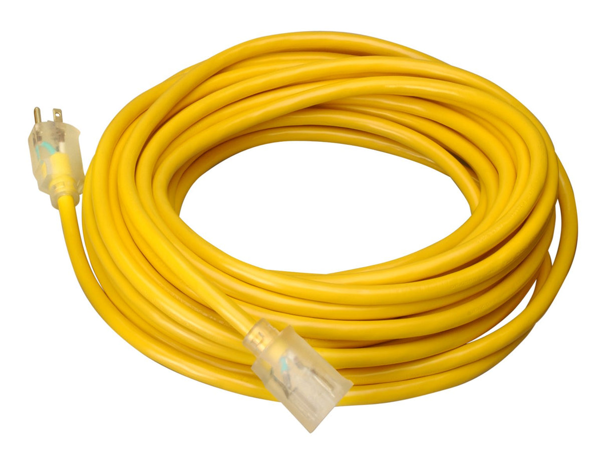 Southwire Extra Heavy Duty Extension Cord, 100Ft, 10 Gauge, 3 Conductor, Outdoor Cord, Lighted End, Sjtw, Yellow, 2689Sw0002