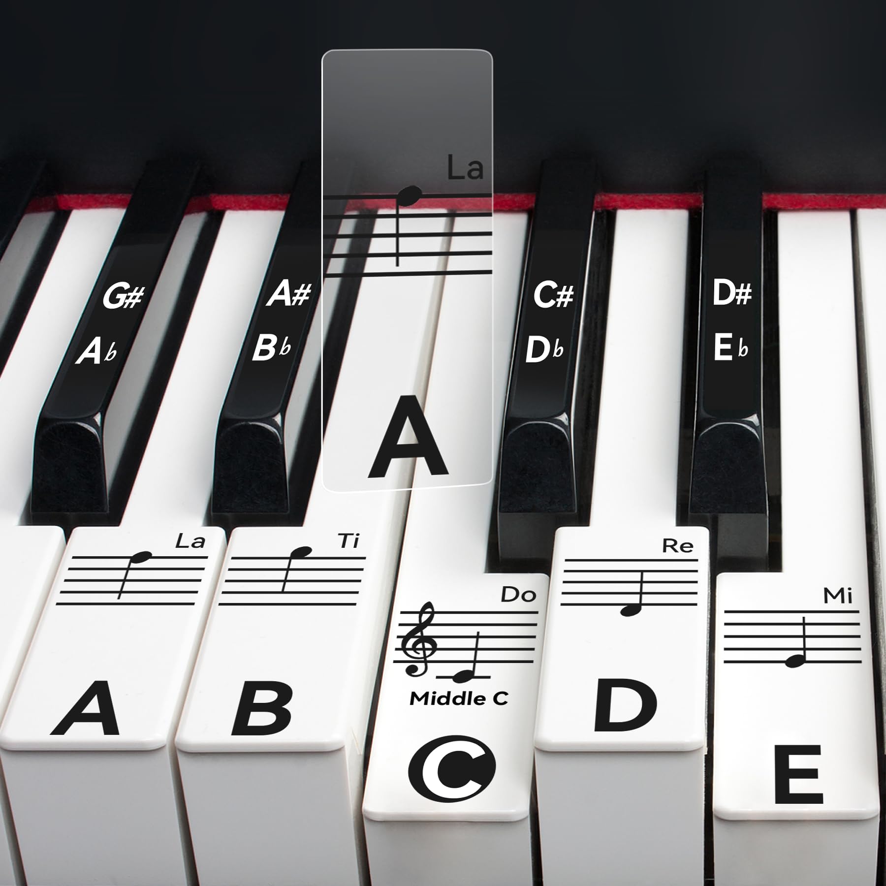 runzoos 2 Sheets Piano Keyboard Stickers for 88/76/61/54/49 Keys, Transparent and Removable Piano Stickers for Beginners and Kid