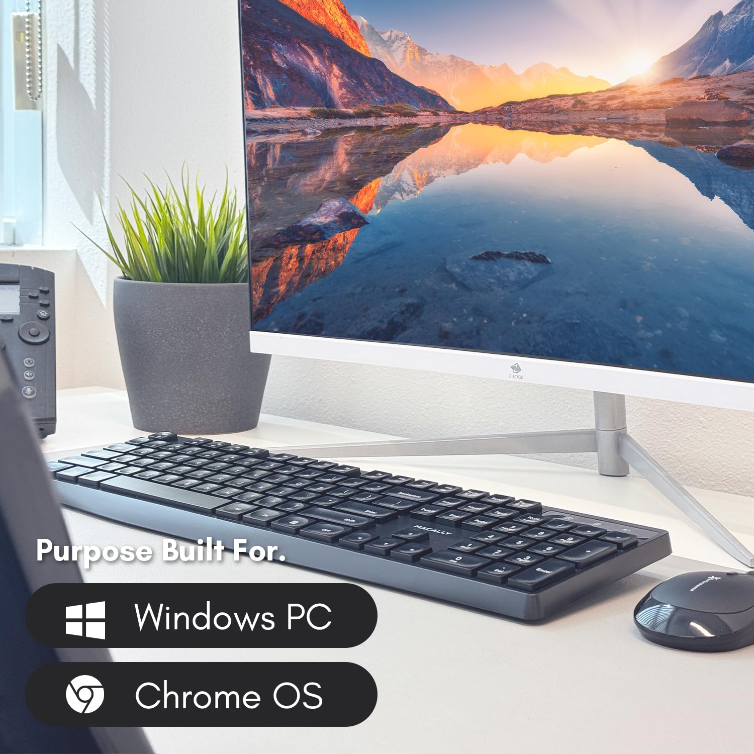 Macally Wireless Keyboard | 2.4 Computer Keyboard | Full Size Keyboard Wireless (Quiet Keys) All Day Comfortable Typing With Cor