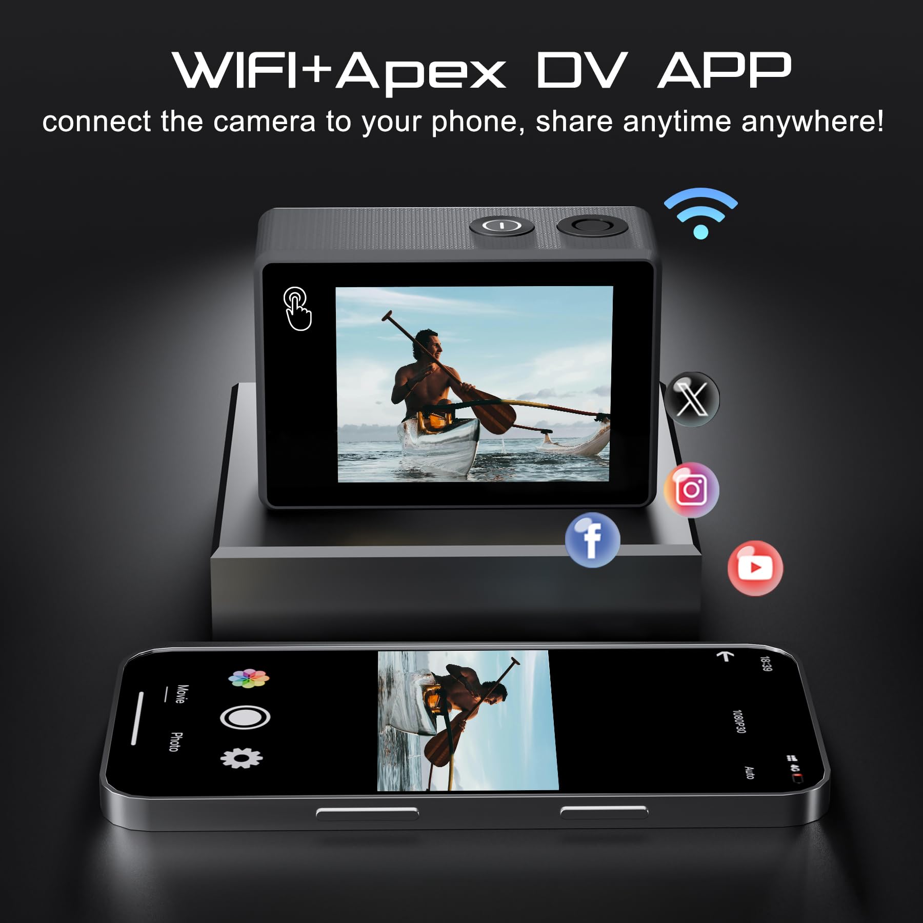 Apexcam Action Camera 4K Touch Screen, 131Ft Waterproof Camera Underwater, 60Fps 64Mp Sports Camera Helmet For Vlog, 170  Wifi C