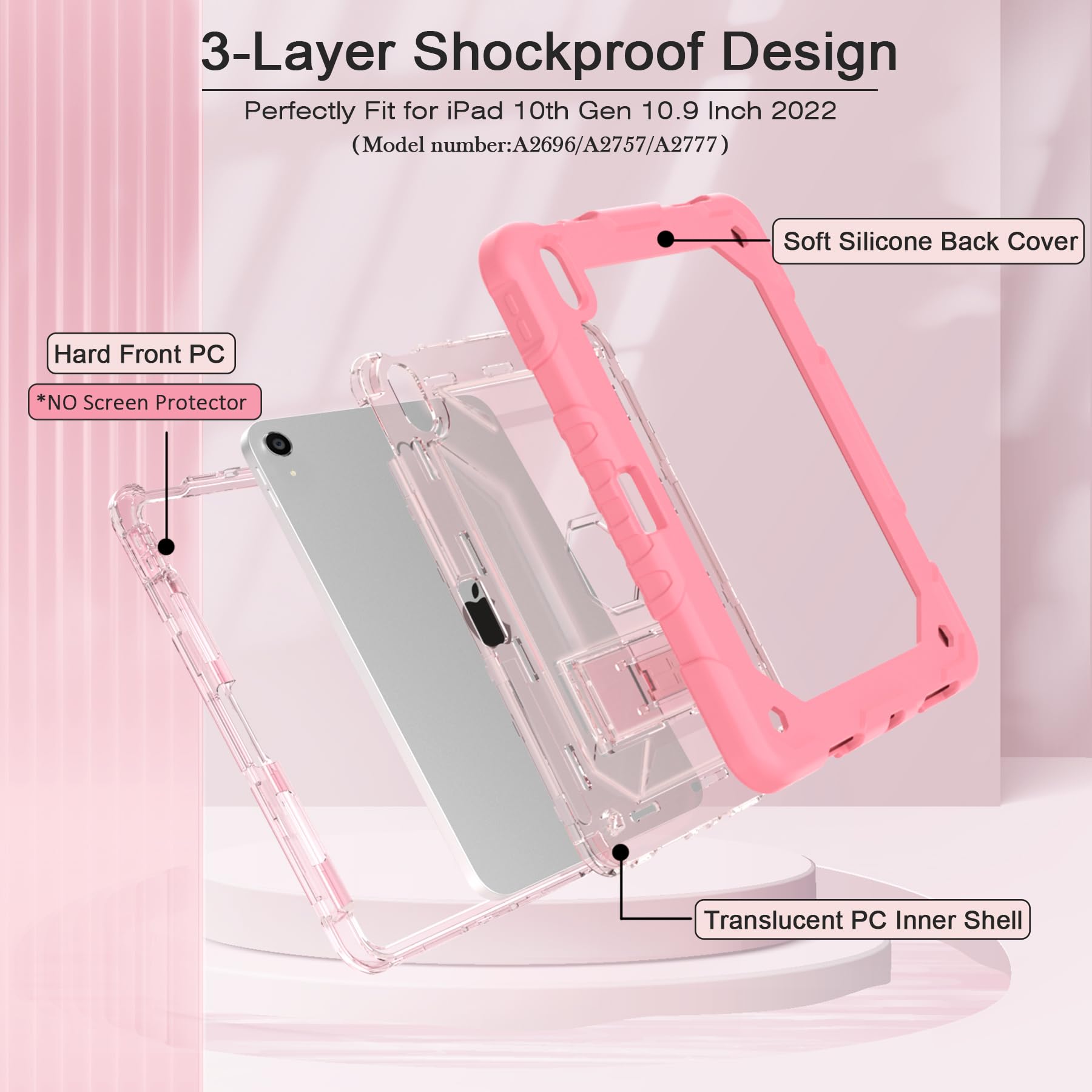 Timism Case For Ipad 10Th Generation Case 2022 With Shoulder Strap, Built In Kickstand And Pencil Holder, Translucent Hard Pc Ba