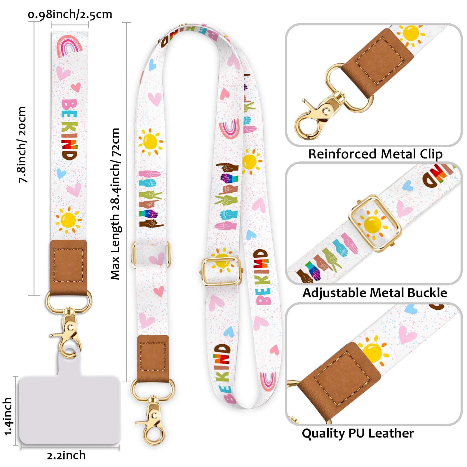 Yonlevres Phone Lanyard Crossbody With Wrist Strap, Be Kind Cell Phone Lanyards For Around The Neck Wristlet Adjustable Phone St
