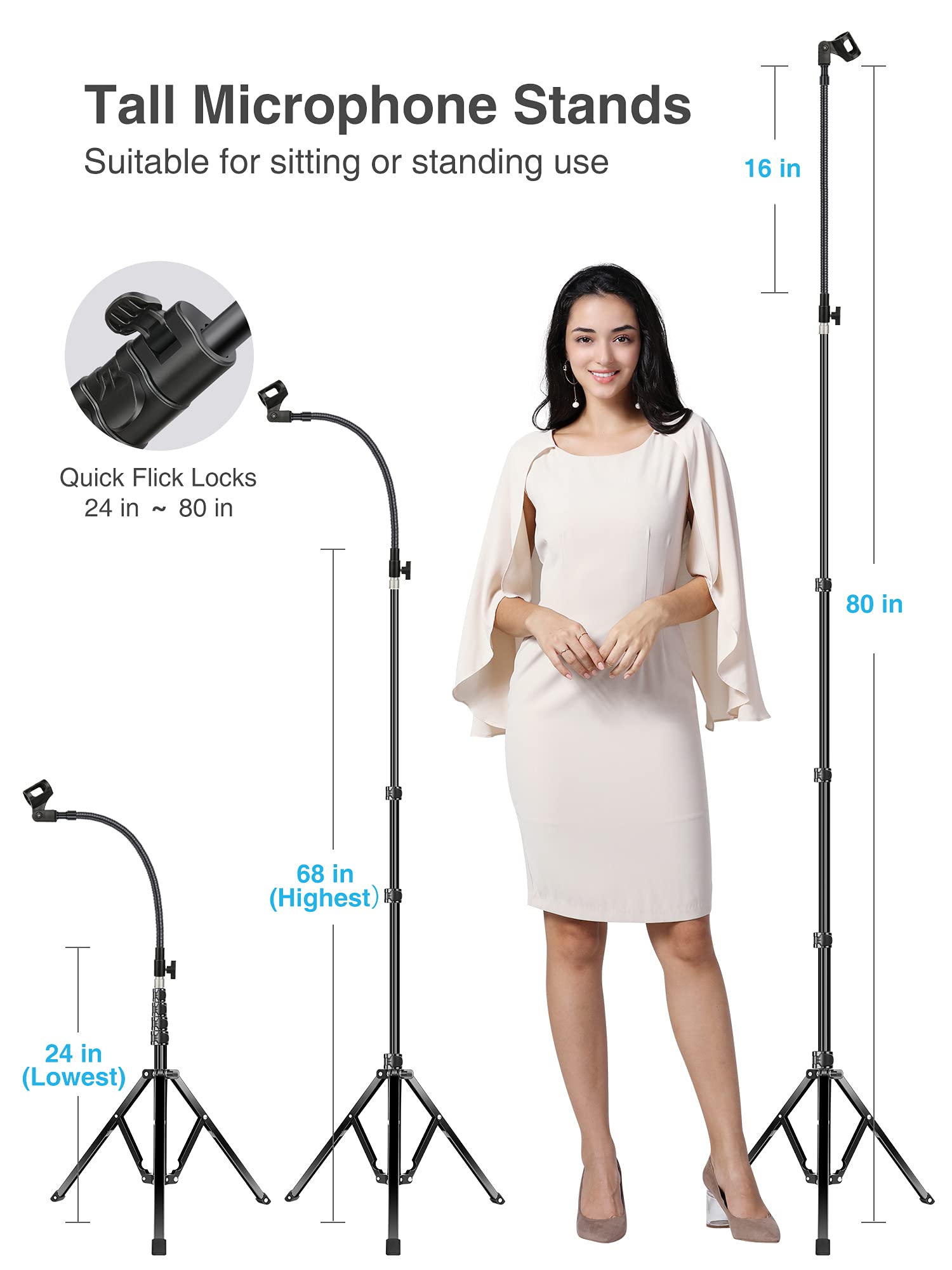 Elitehood Aluminum Foldable Microphone Stand, 82�� Tall & Height Adjustable Mic Stand Boom, Microphone Tripod Stand With Mic Clip Holder For Singing, Performance, Karaoke, Speech, Stage And Outdoor