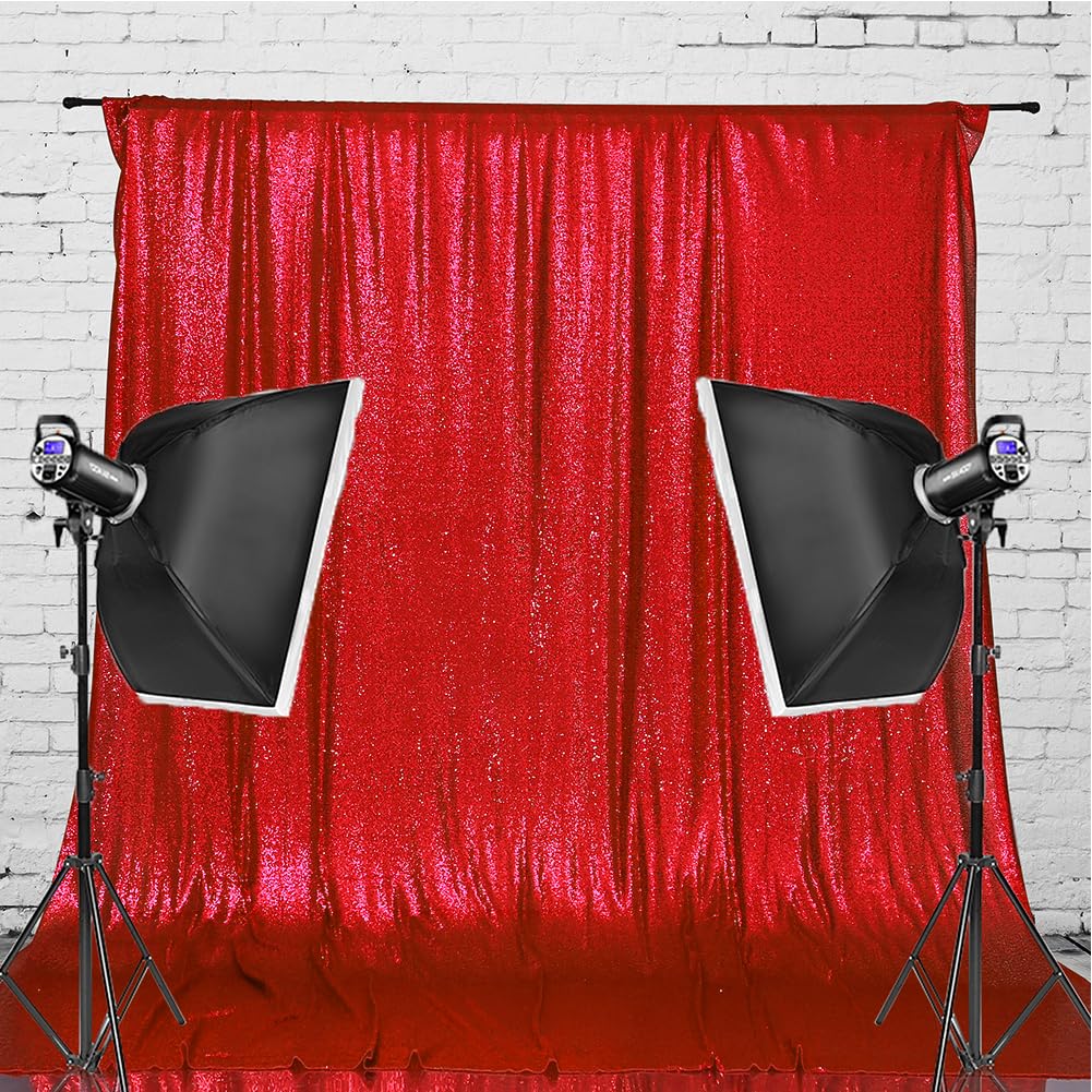 Eternal Beauty Red Sequin Wedding Backdrop Photography Background Party Curtain, 6Ft X 8Ft