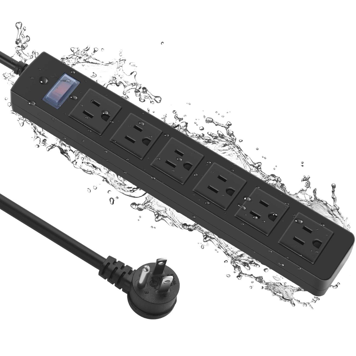 Outdoor Power Strip Waterproof With 6 Outlets, Garden Weatherproof Surge Protector, Christmas Multiple Outlet Exterior Socket Fo