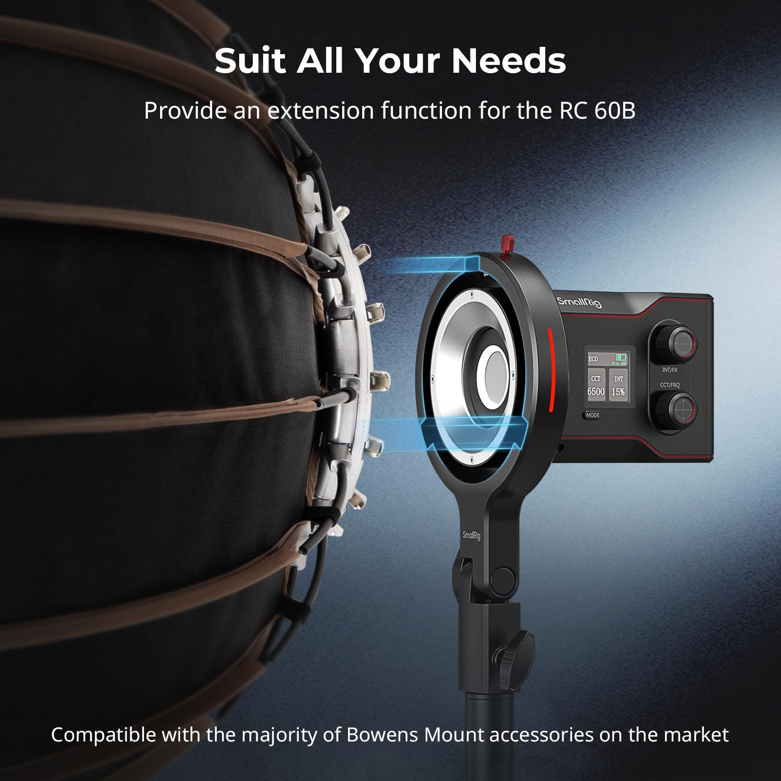 Smallrig Bowens Mount Adapter For Rc 60B - 4476, Supports 1.5Kg, Compatible With Standard Bowens Mount Accessories, 360 Horizont