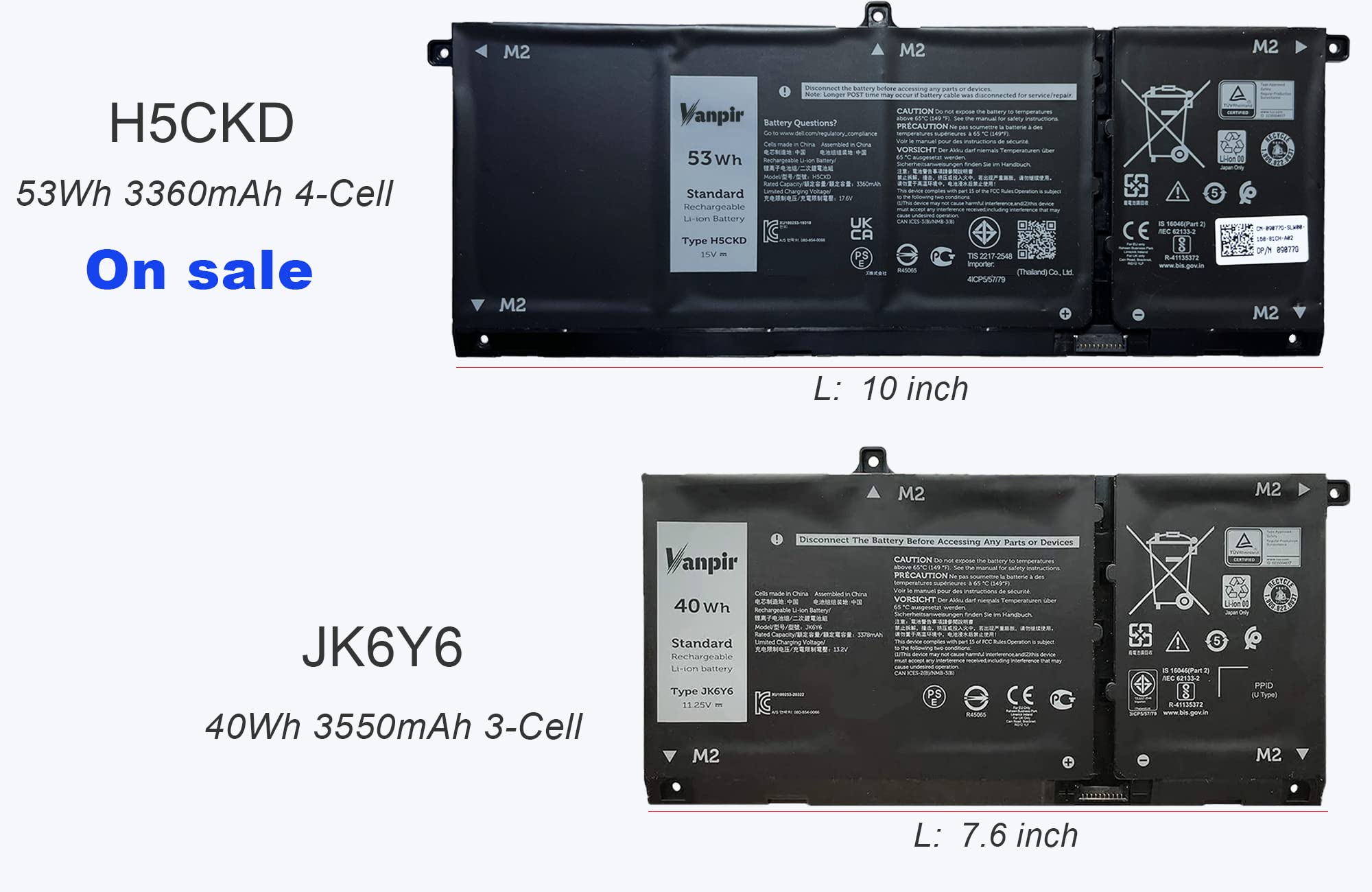 Vanpir H5Ckd Laptop Battery, 15V 53Wh 3360Mah Compatible With Dell Vostro 5300 5401 5501 Latitude 3410 3510 Inspiron 5300 5401 5