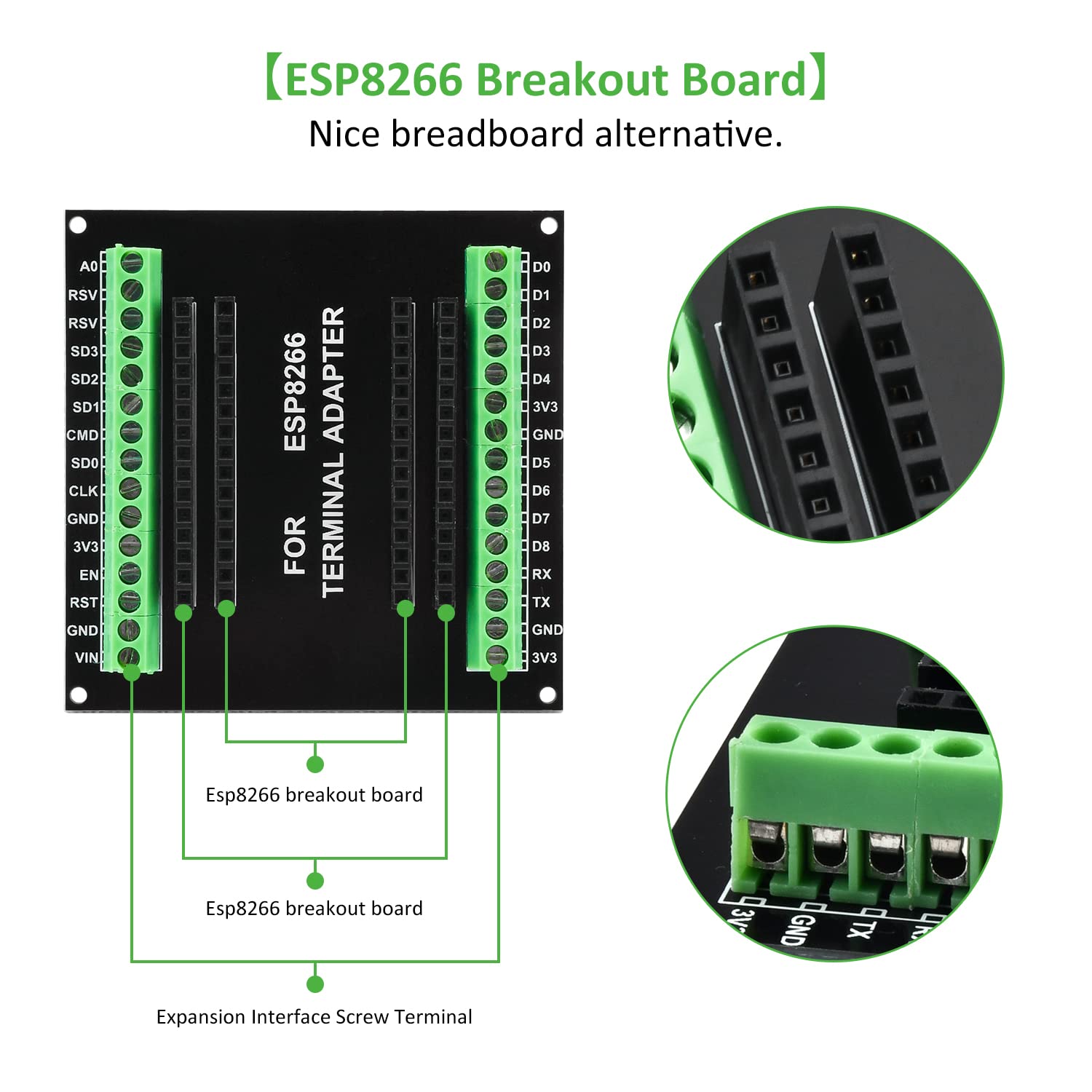 3 Pack Esp8266 Development Board, Aideepen Esp8266 Breakout Board Gpio 1 Into 2 For Esp8266 Esp 12E Nodemcu V2