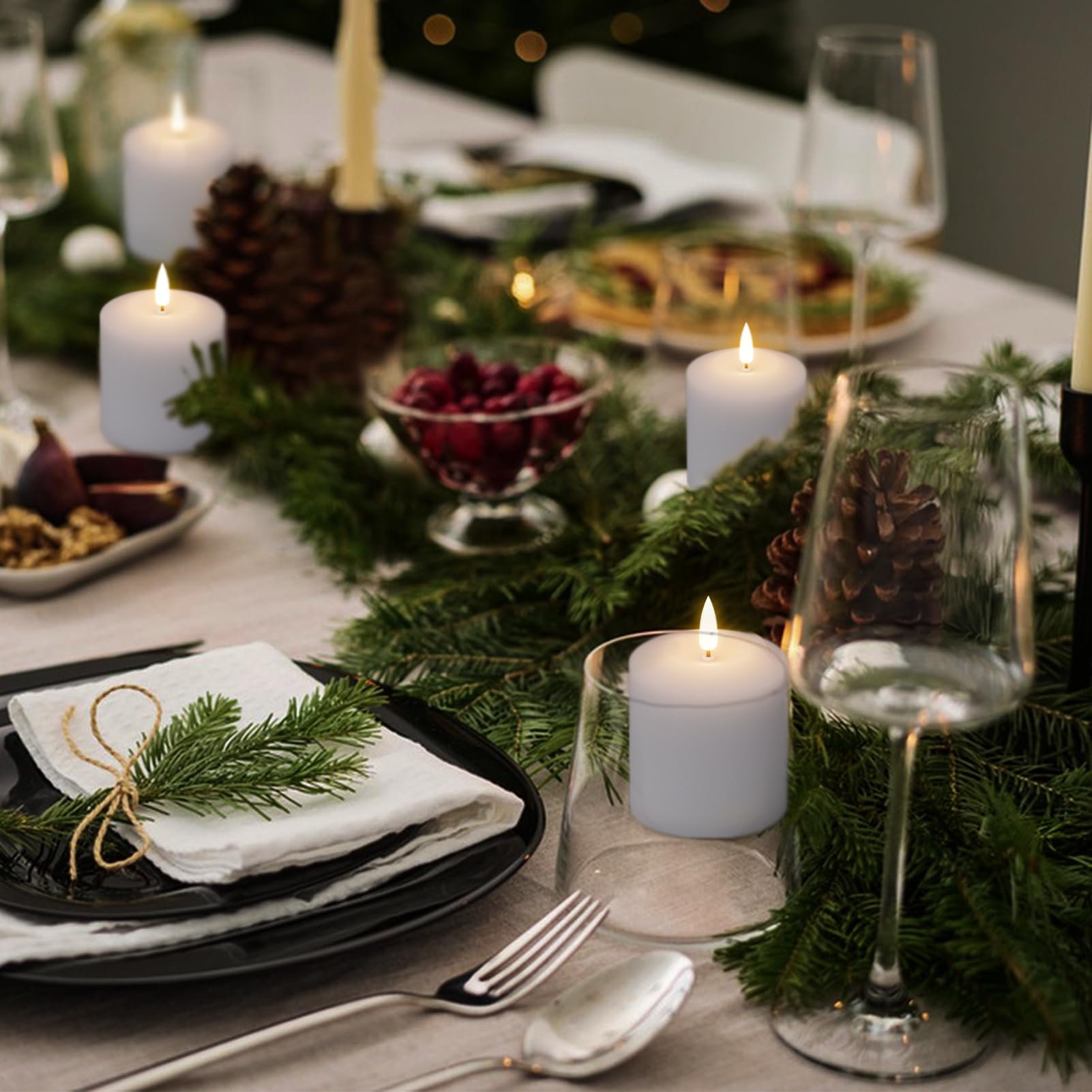 Genswin Flameless Pillar Candles Flickering With Remote Timer, Battery Operated Real Wax Led Votive 3D Wick Candles 6 Pack White