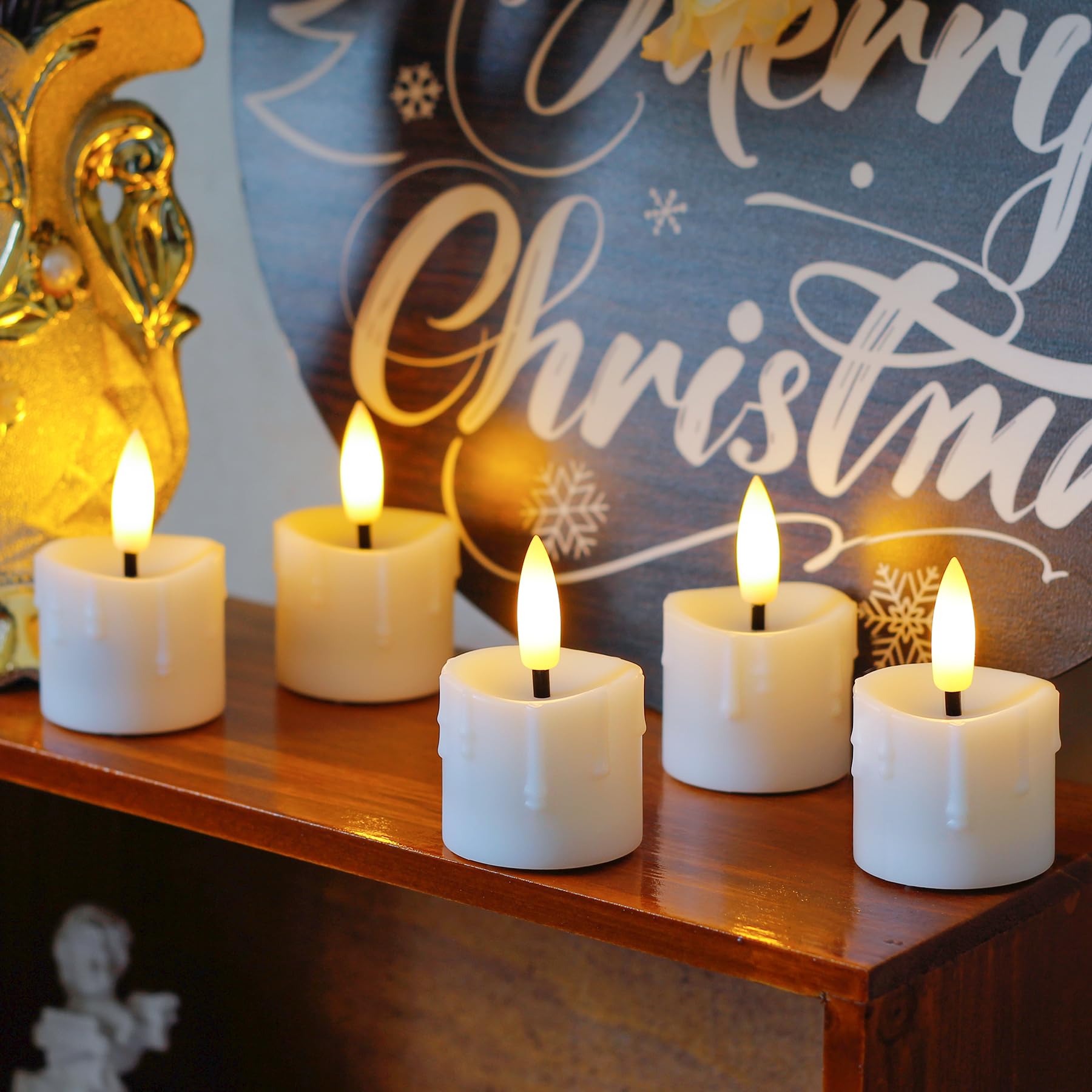 Yeelida Rechargeable Flameless 1.6'' X2.5'' Tea Light Candles With Remote & Type C Charging Cable, Timer Led Flickering White Pl